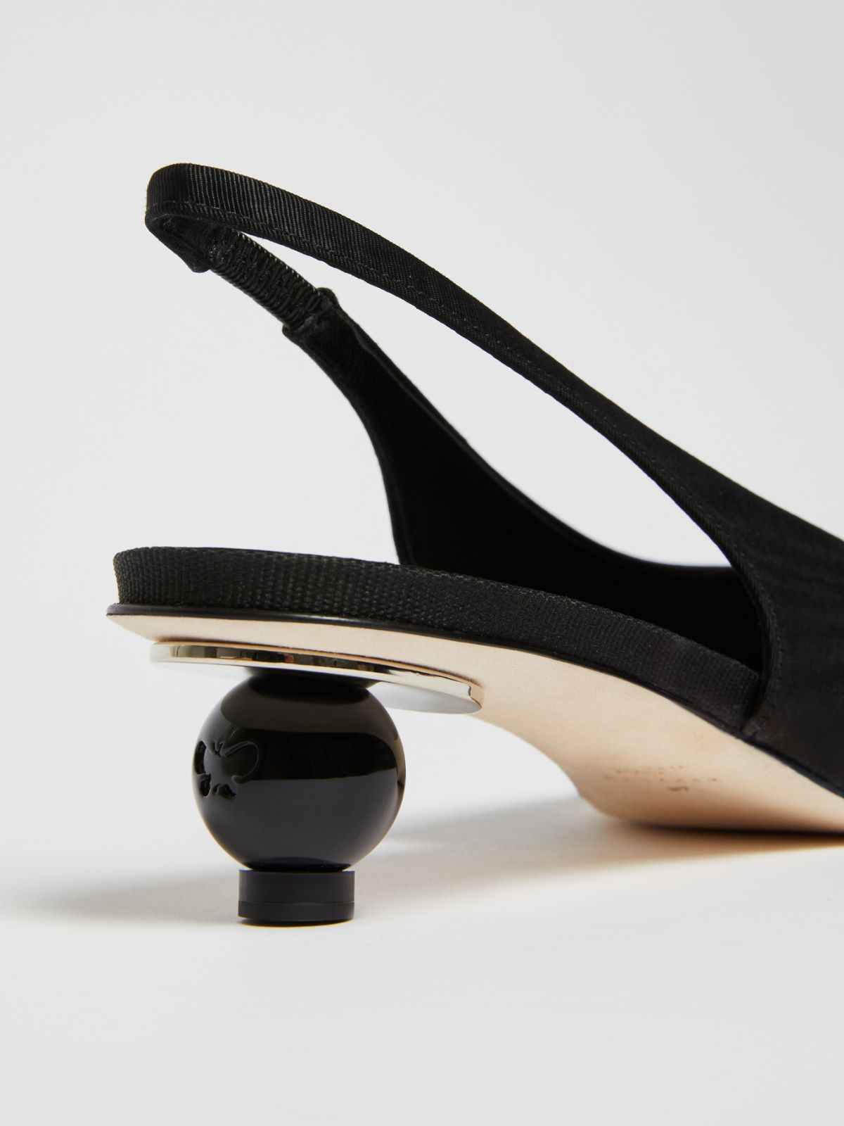 Moiré slingbacks with bauble-shaped heels