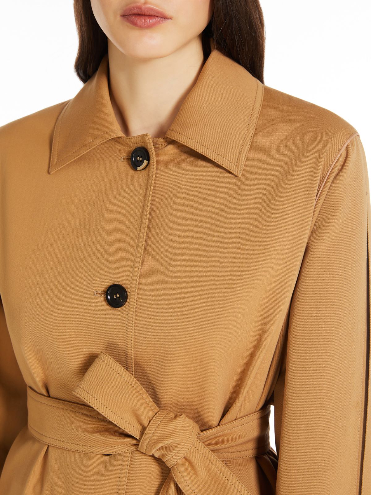Water-repellent gabardine flared trench coat