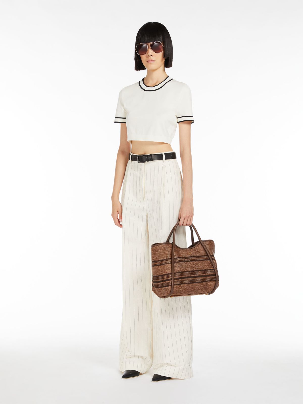 Jacquard raffia-effect fabric small Marine bag