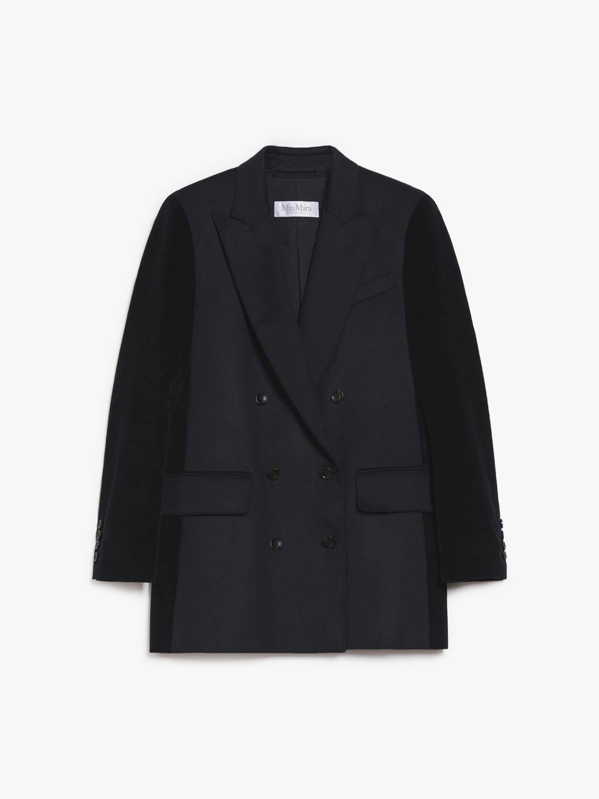 Double-breasted blazer in camel and velvet