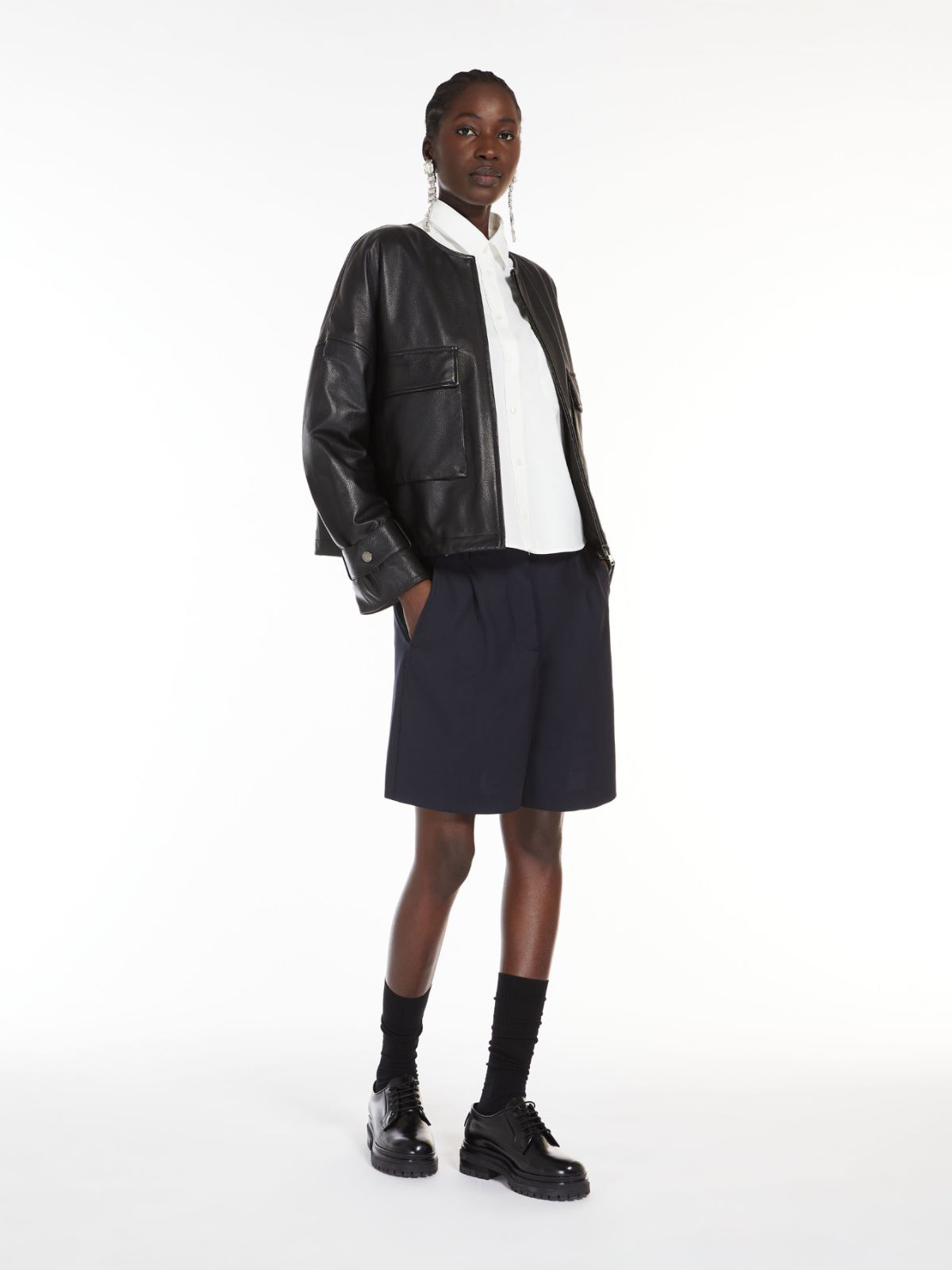 Deer-print leather cropped jacket