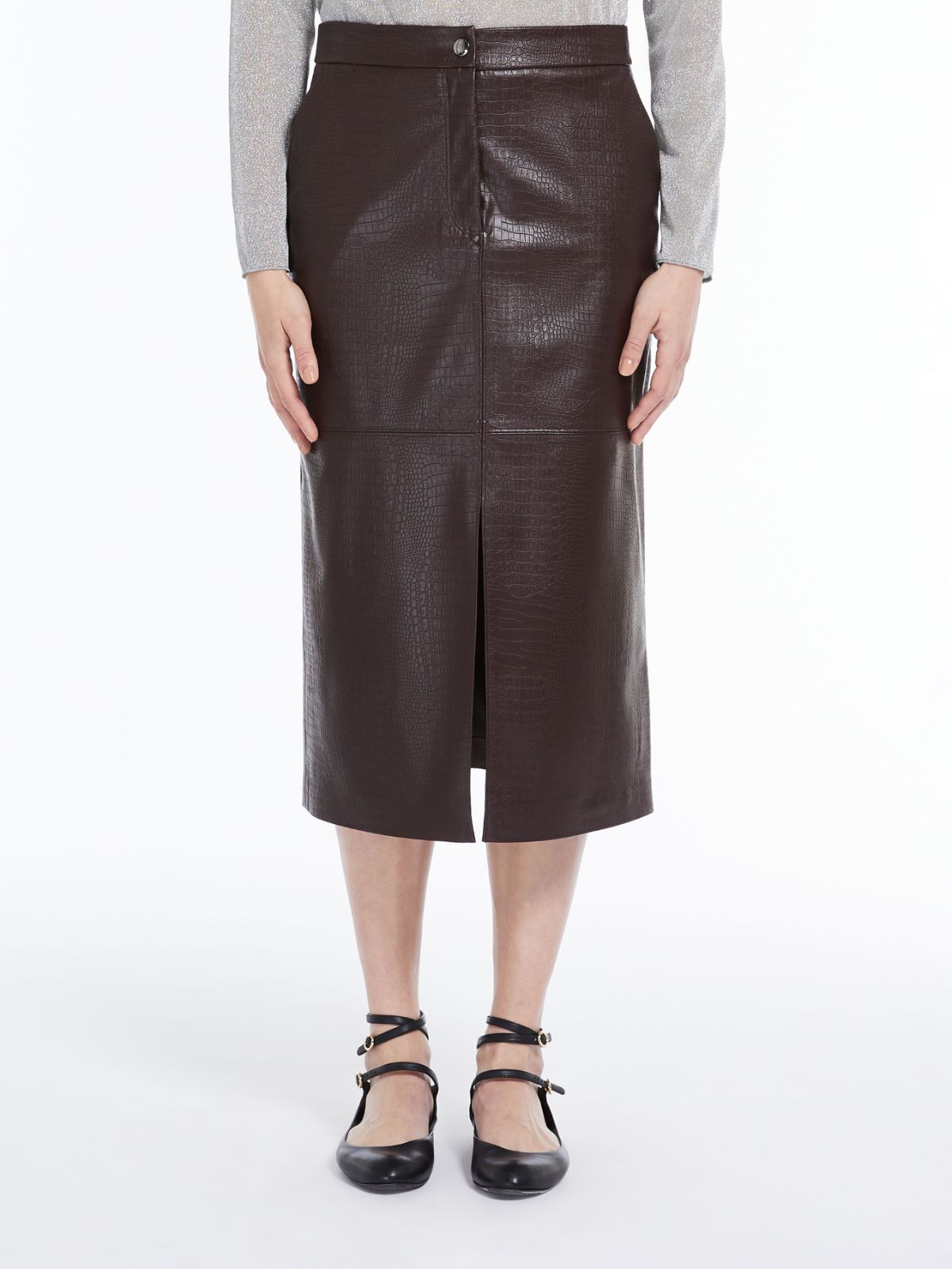 Crocodile-print jersey skirt