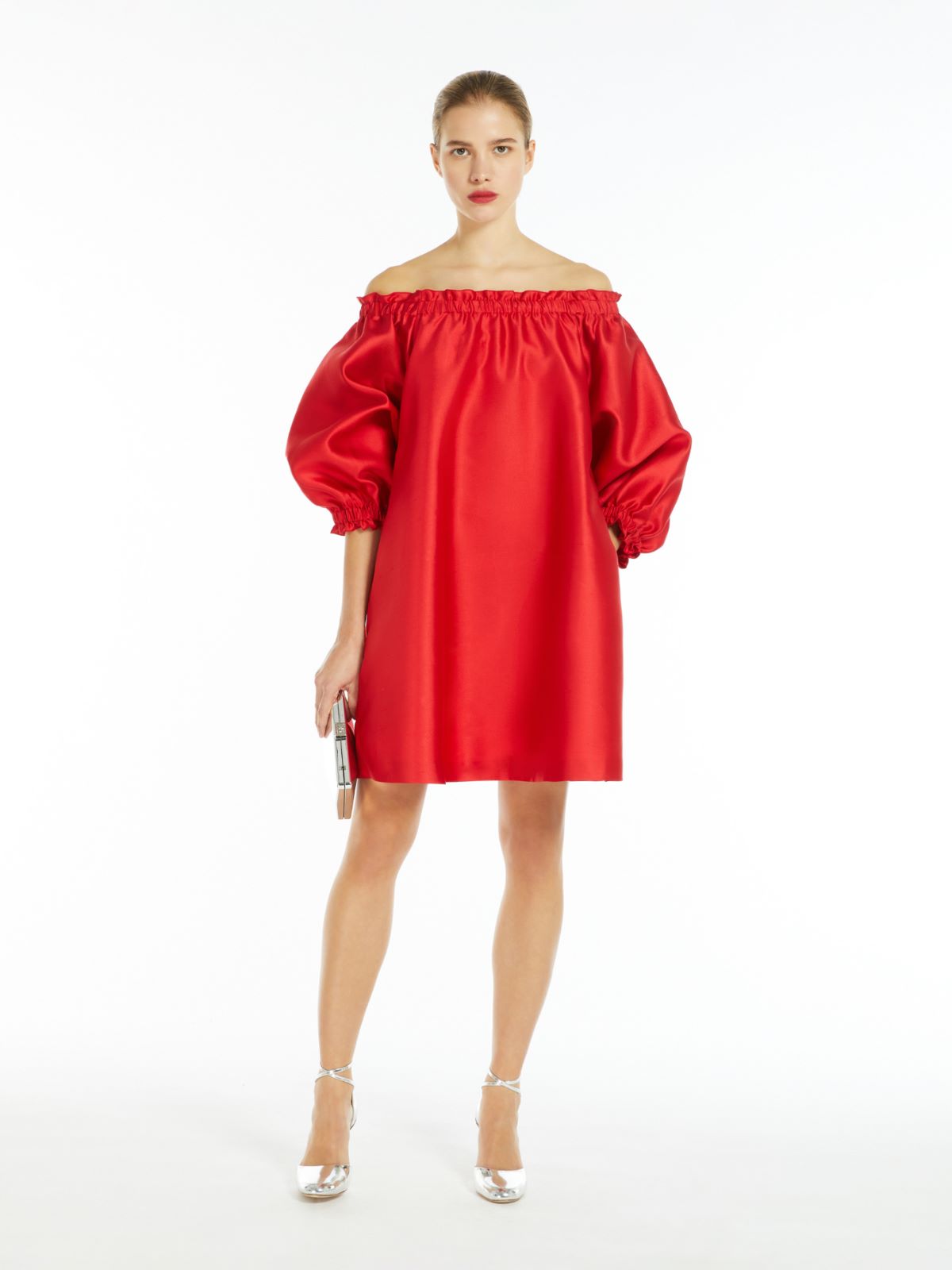 Short dress in silk-blend shantung