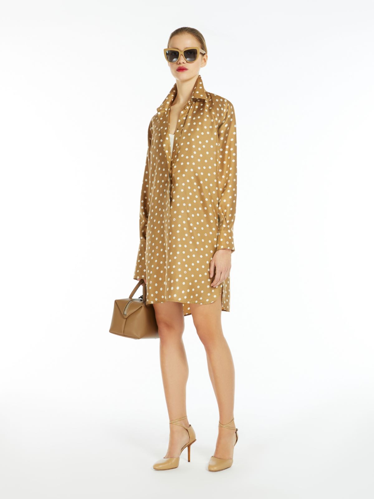 Printed silk shirt dress