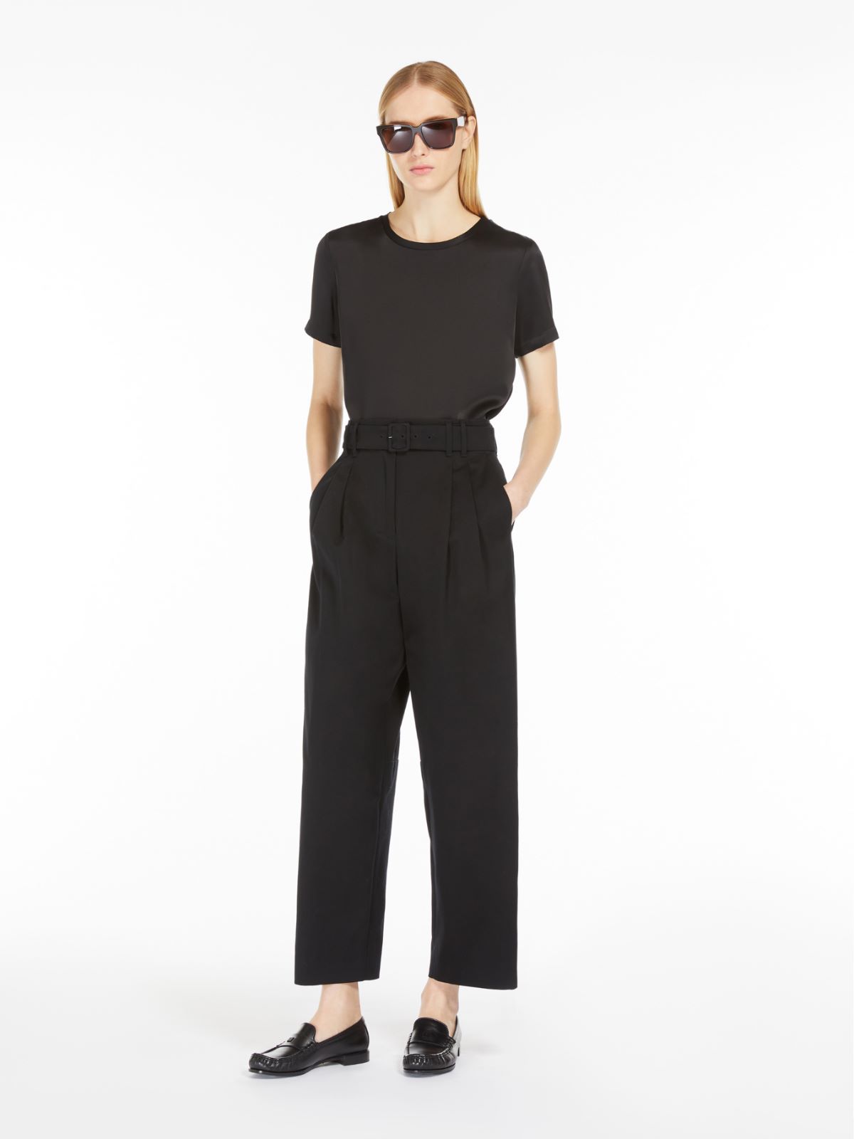 Wide-fit gabardine trousers
