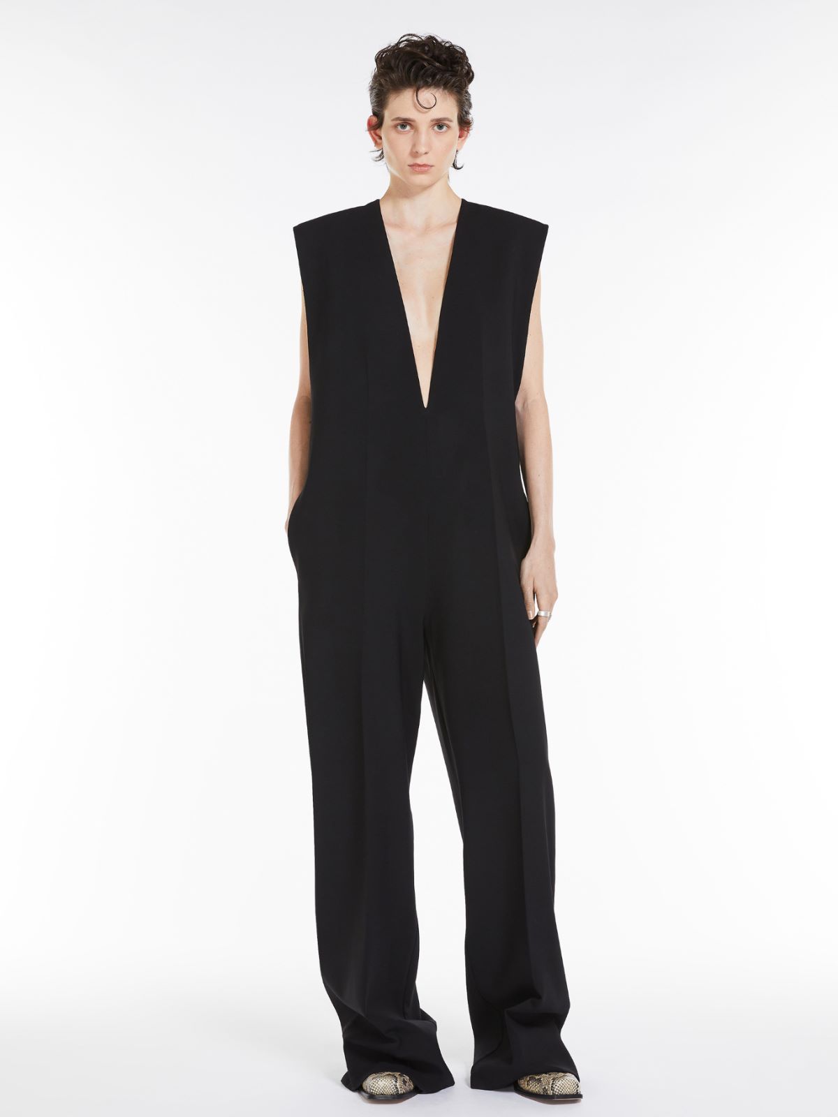 Sleeveless stretch wool jumpsuit