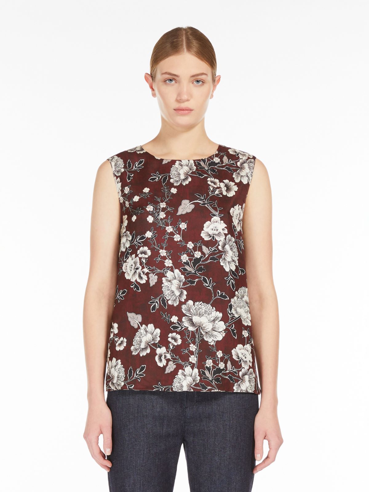 Reversible top in printed silk