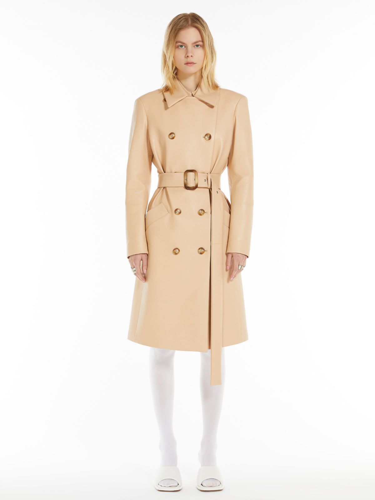 Nappa leather trench coat