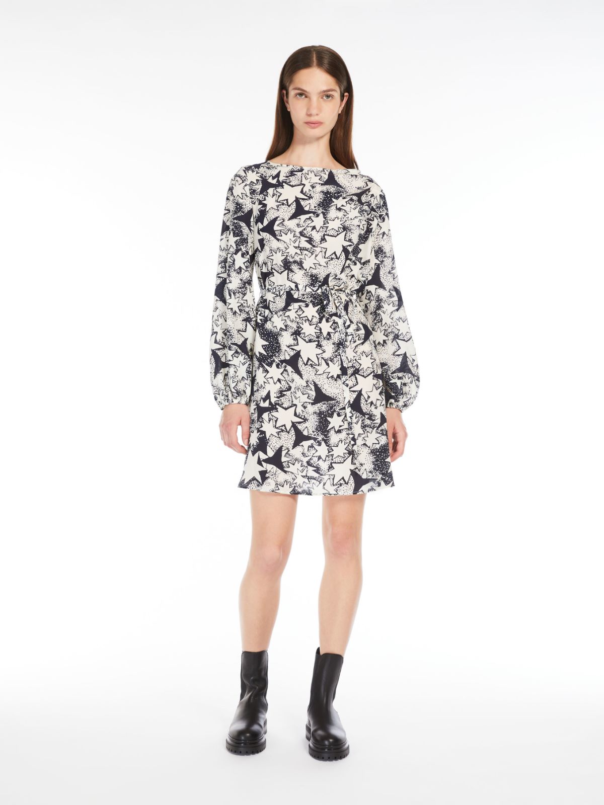 Printed crepe de chine dress