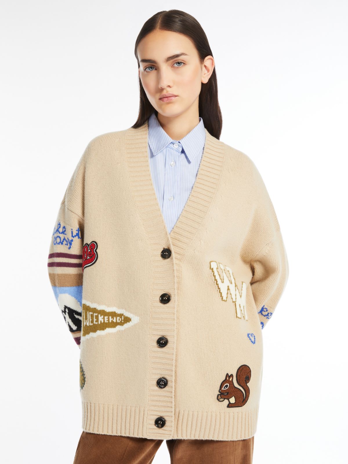 Inlay-detail wool cardigan