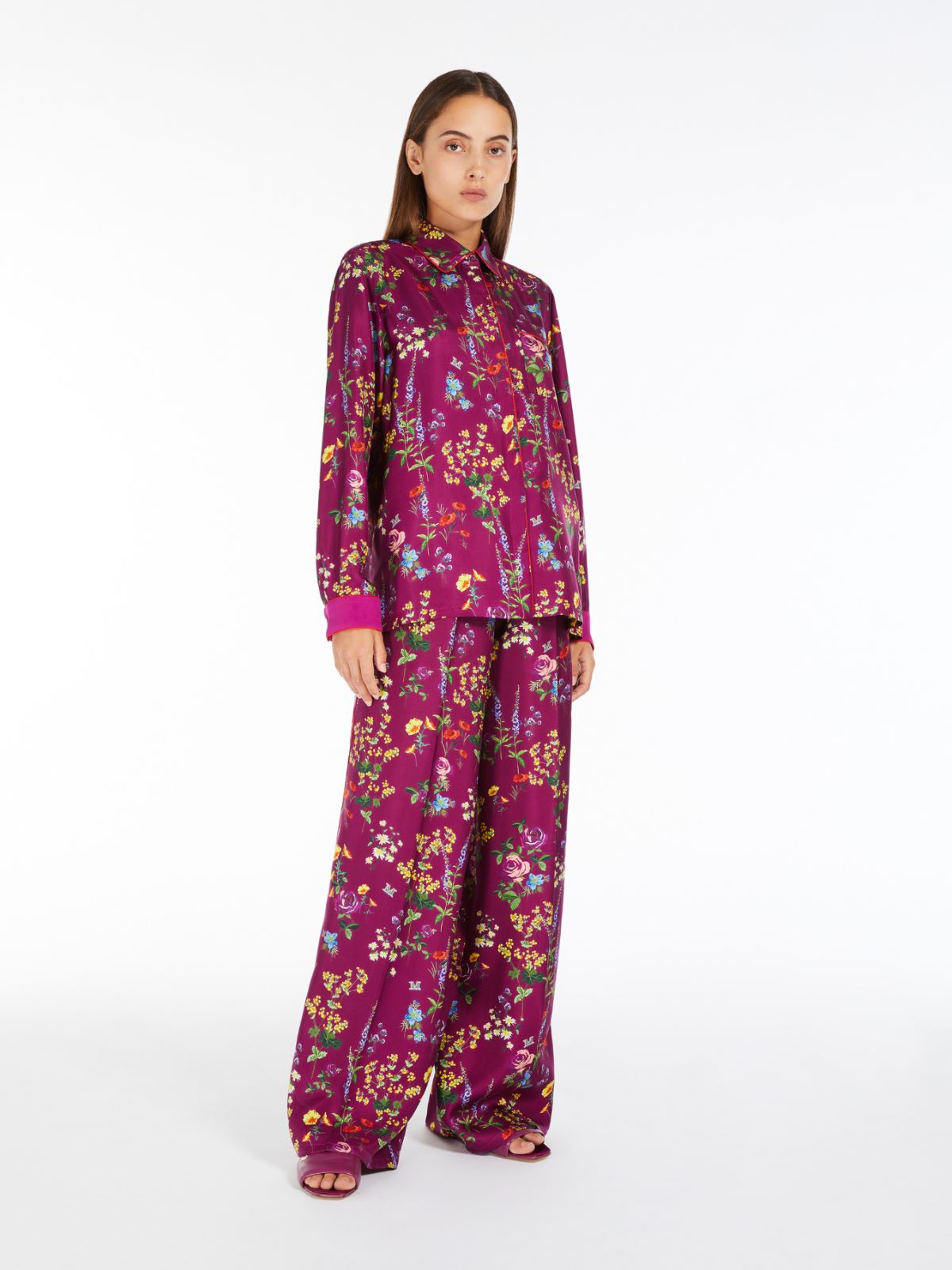 Printed silk pyjama-style shirt