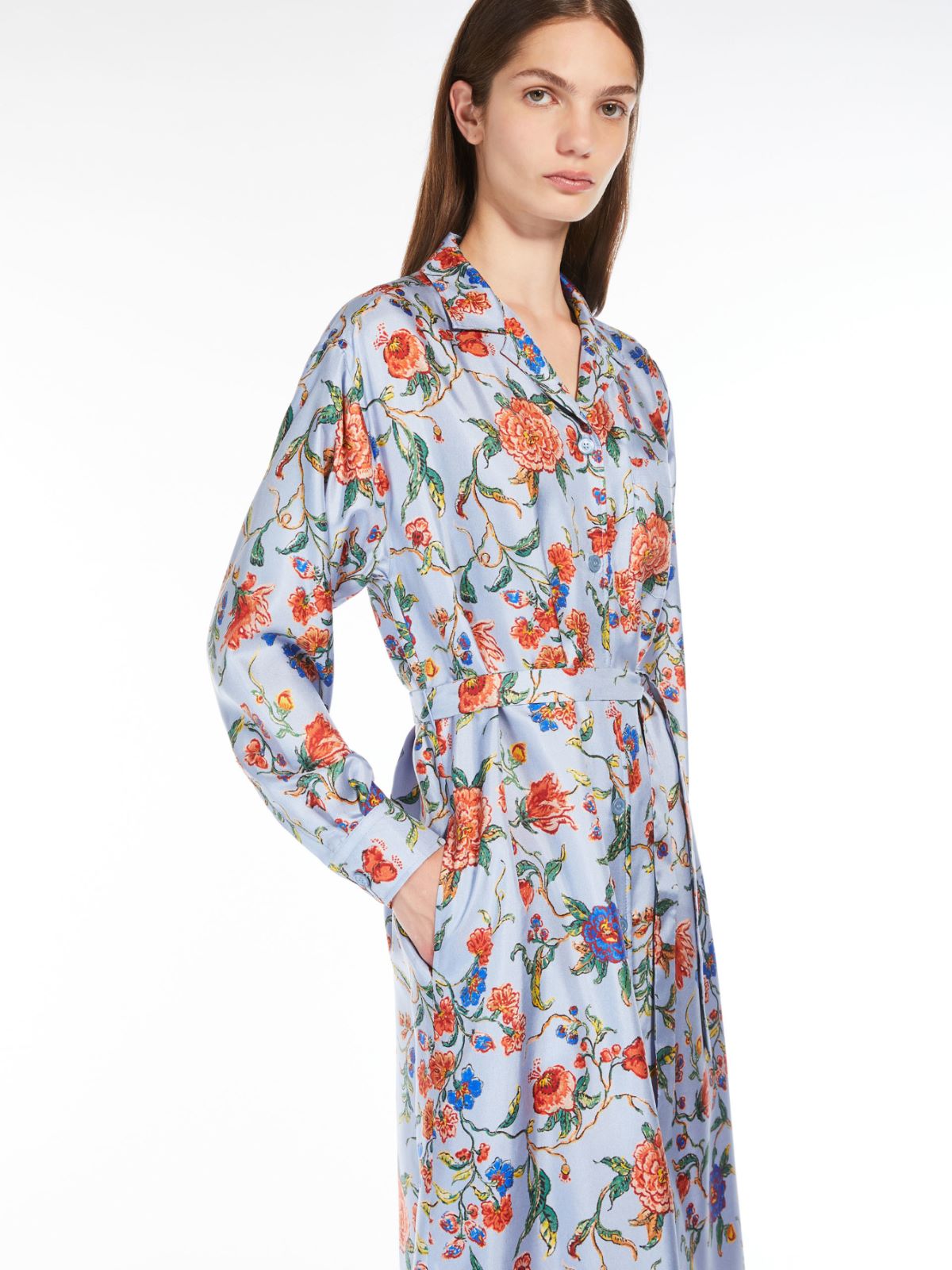 Printed silk shirt dress