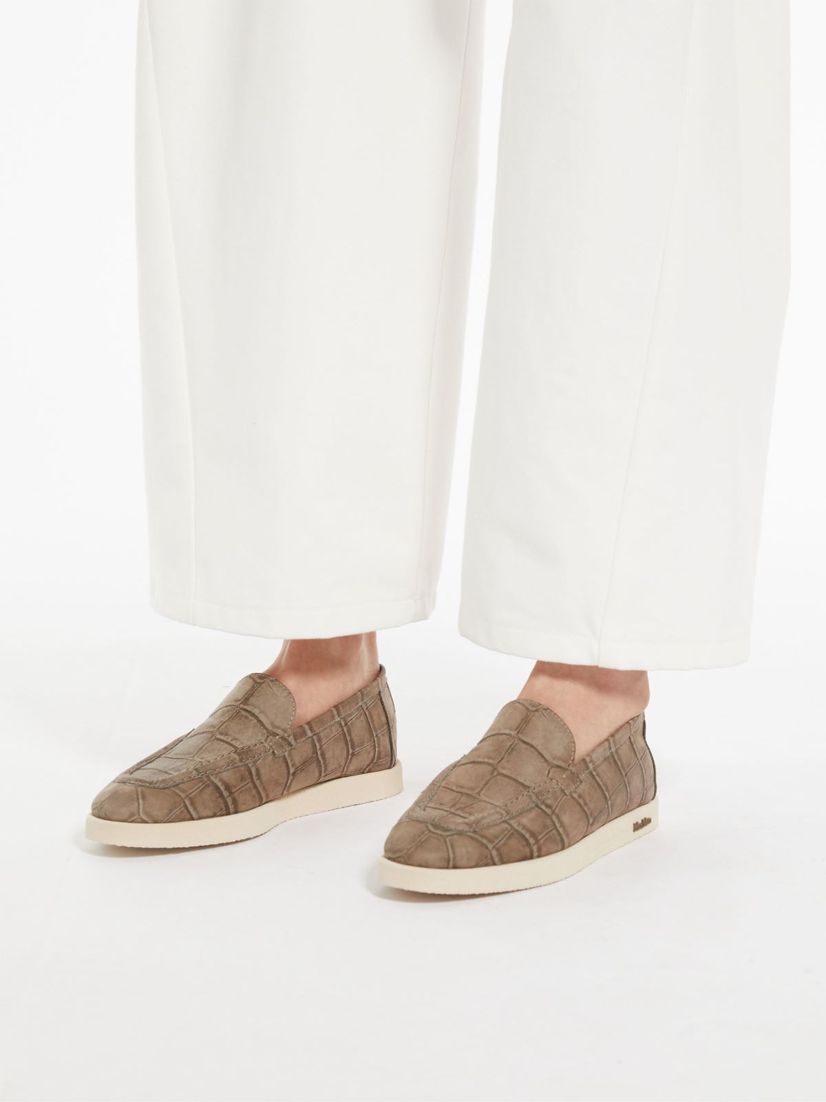 Crocodile-embossed leather loafers