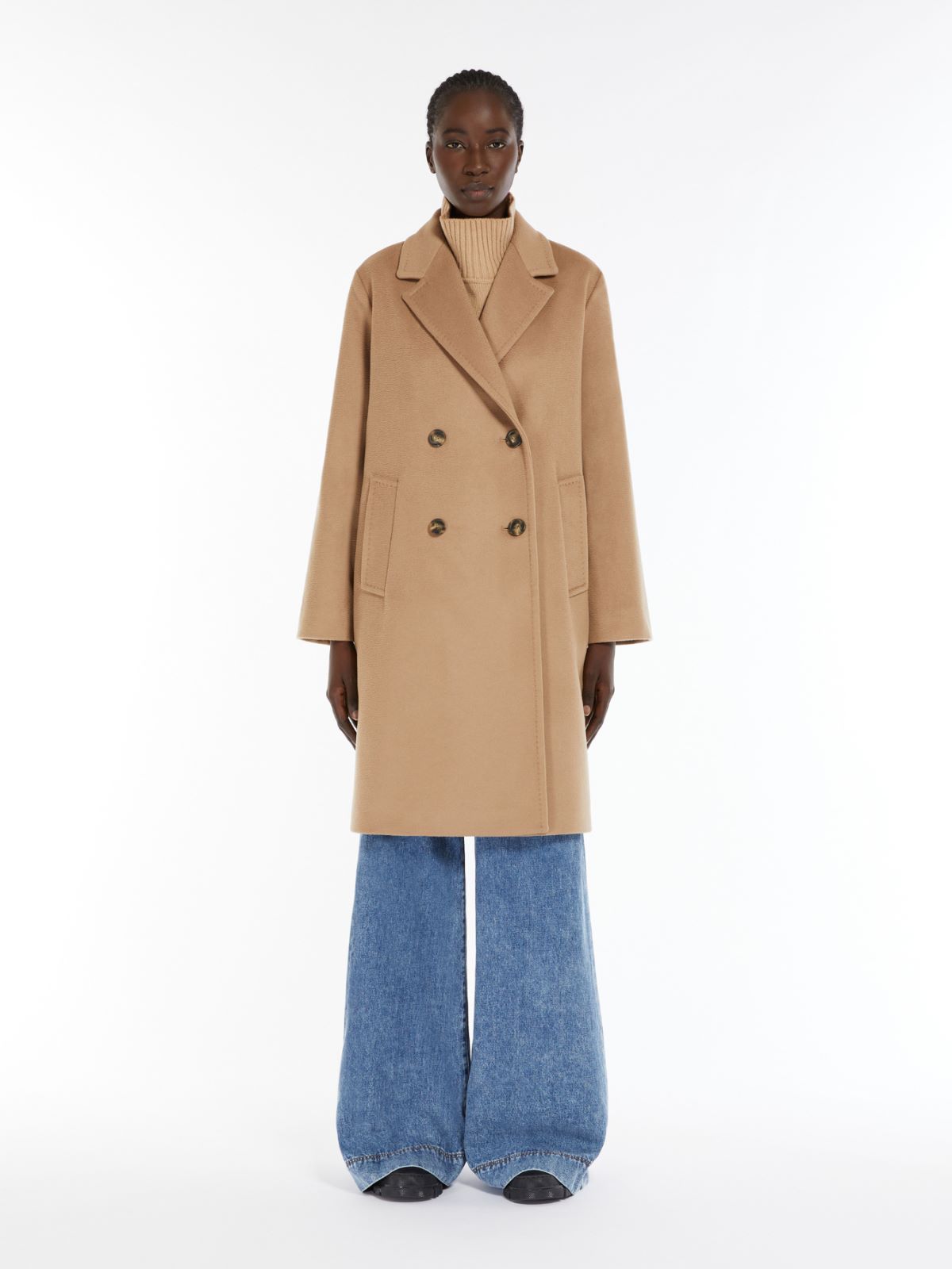 Double-breasted wool broadcloth coat