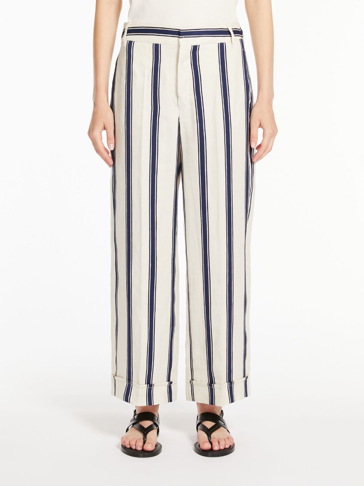 Wide-fit linen and cotton trousers