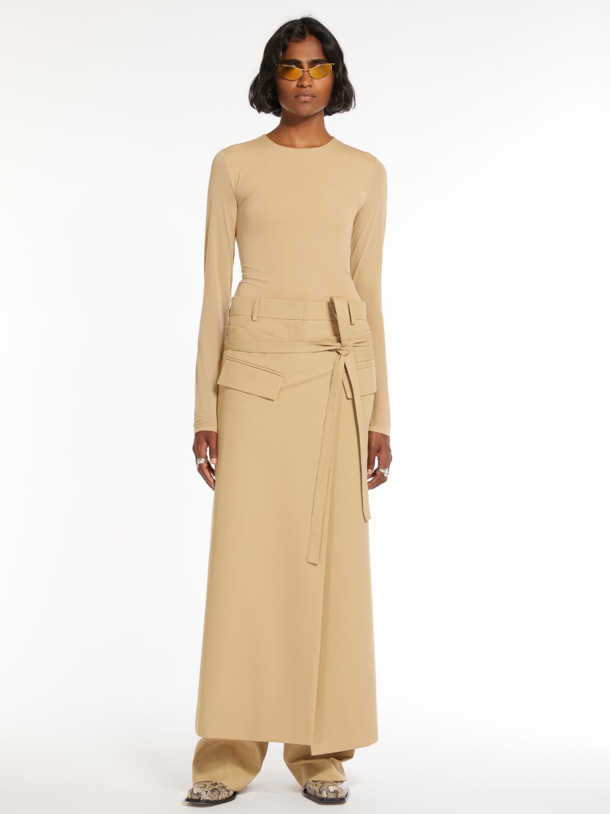 Long waterproof gabardine skirt