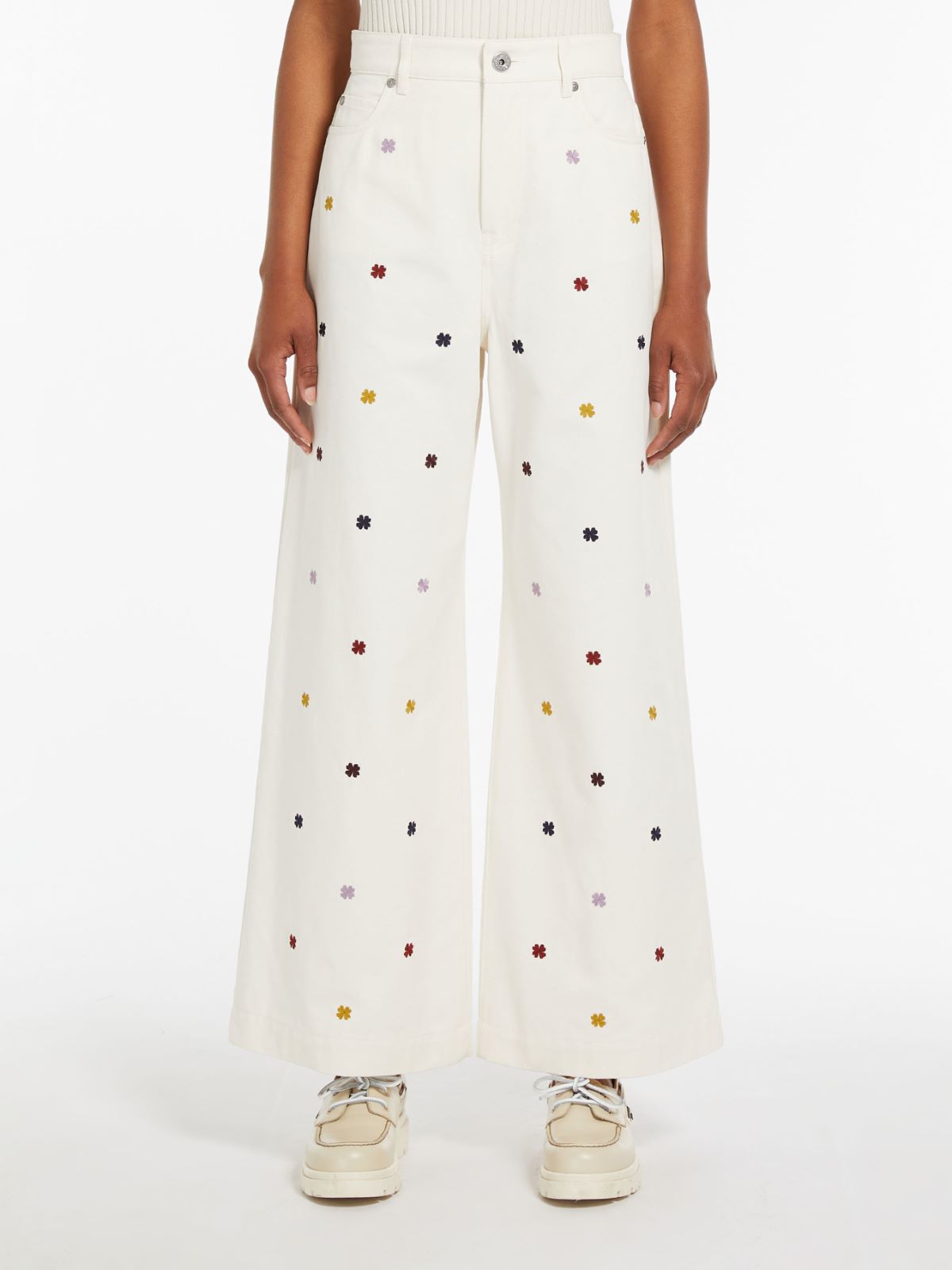 Embroidered cotton trousers