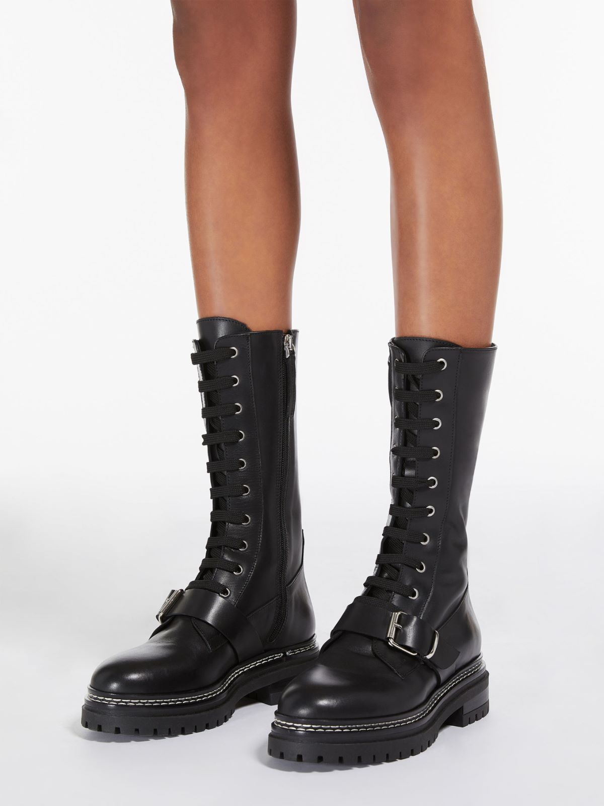 Leather lace-up combat boots