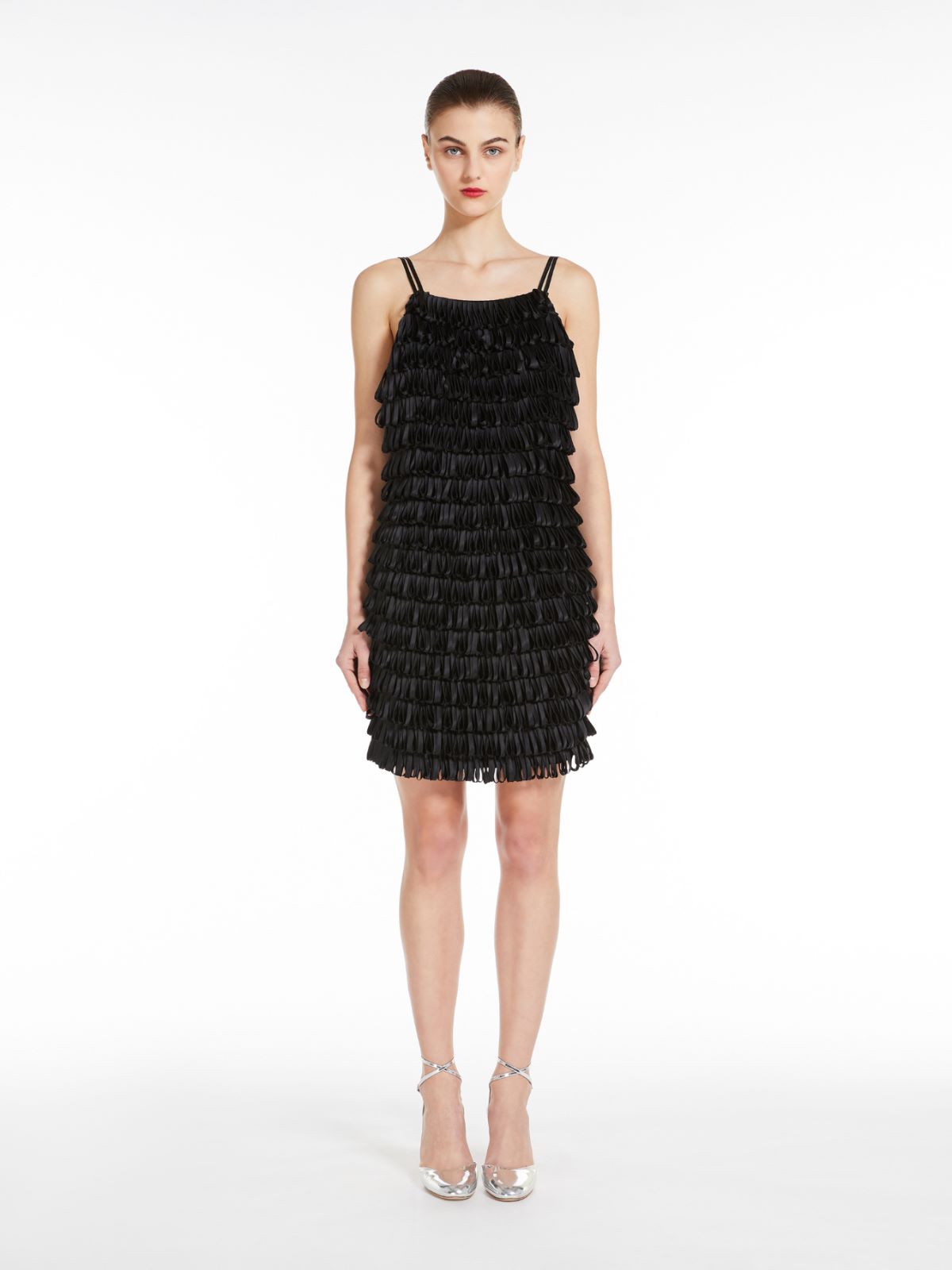 Embroidered cady flared dress