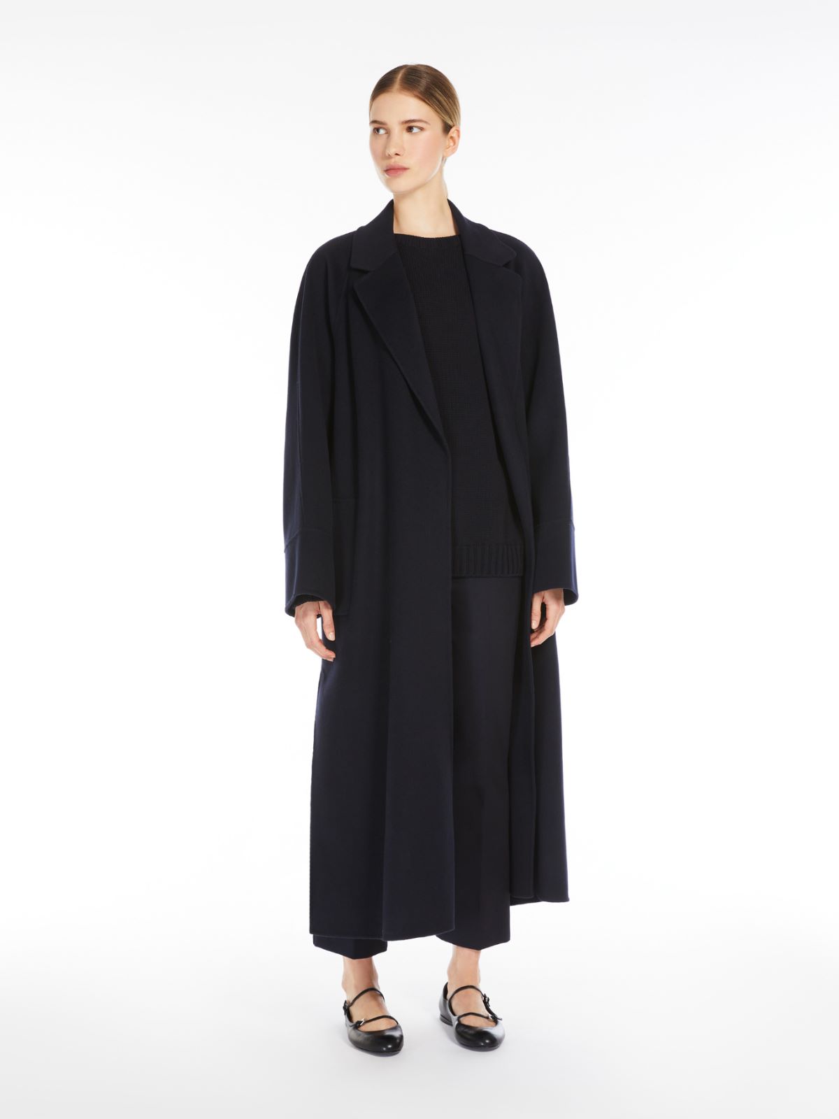 Double-faced wool coat with belt