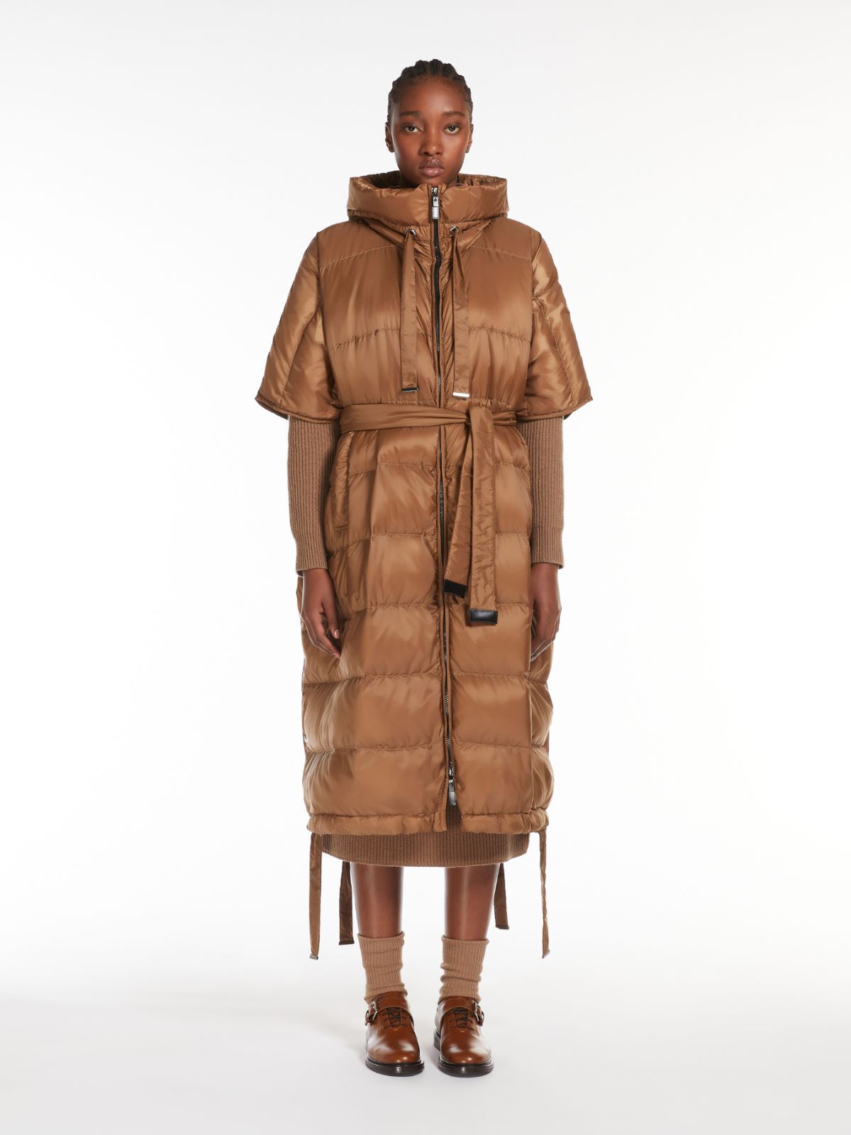 Long cape in water-repellent canvas