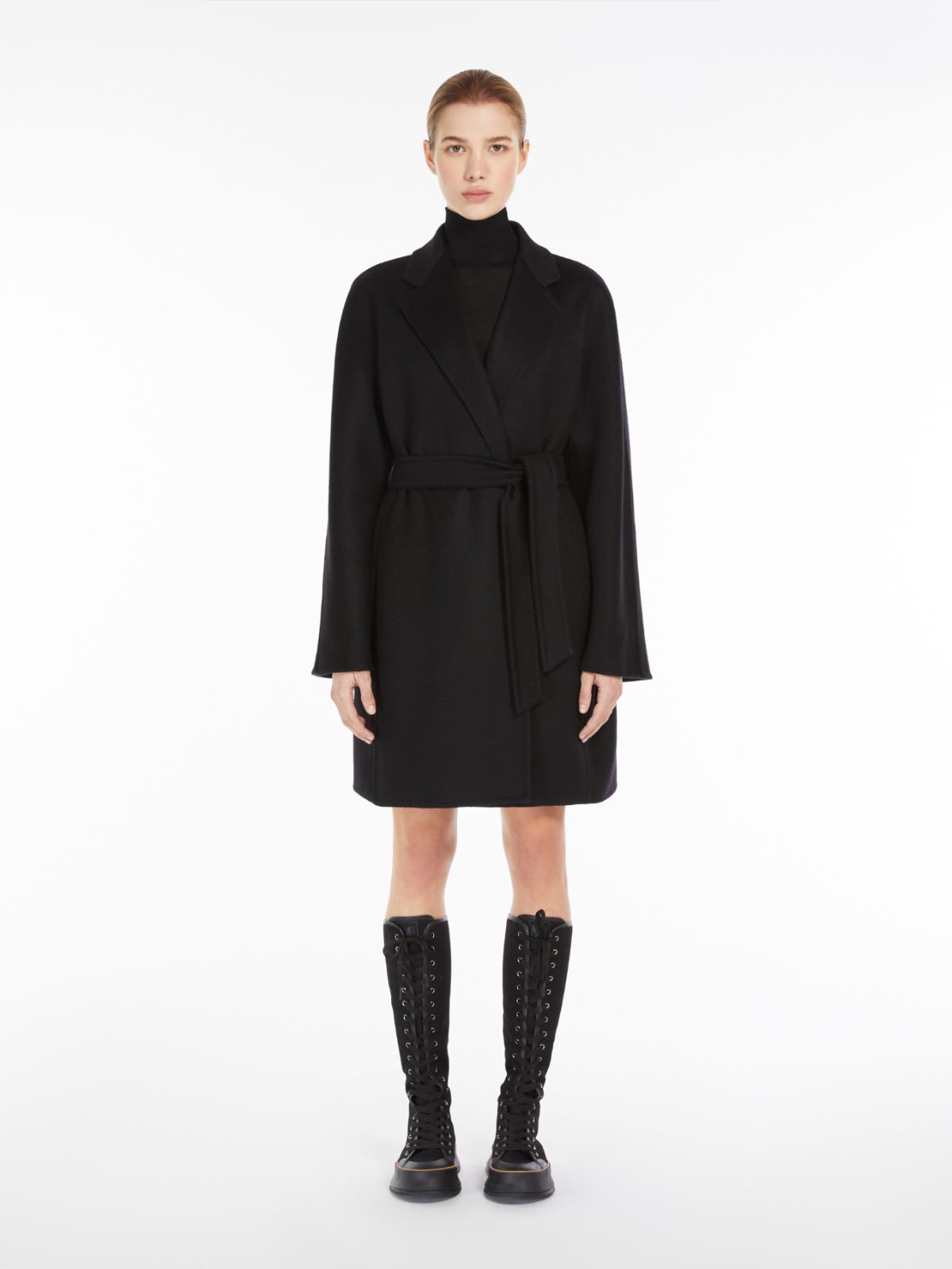 Short cashmere wrap coat