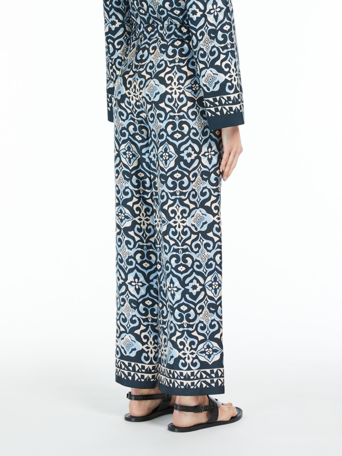 Wide-fit printed silk trousers