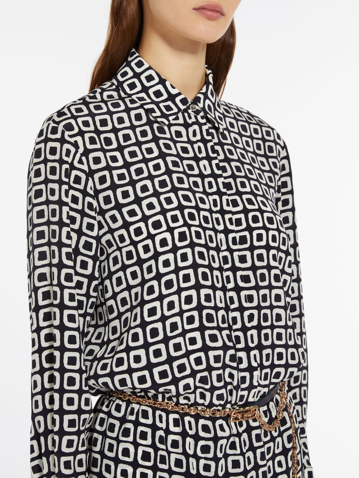 Printed crepe de chine dress