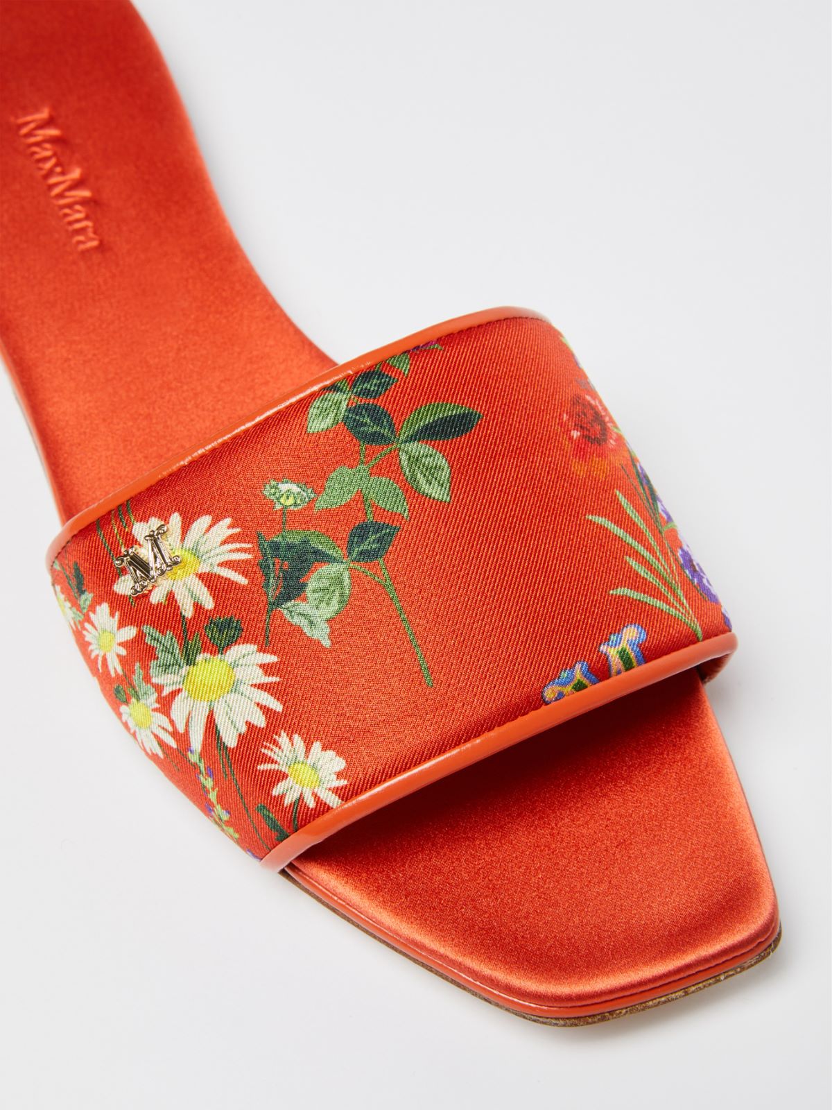Printed silk slide sandals