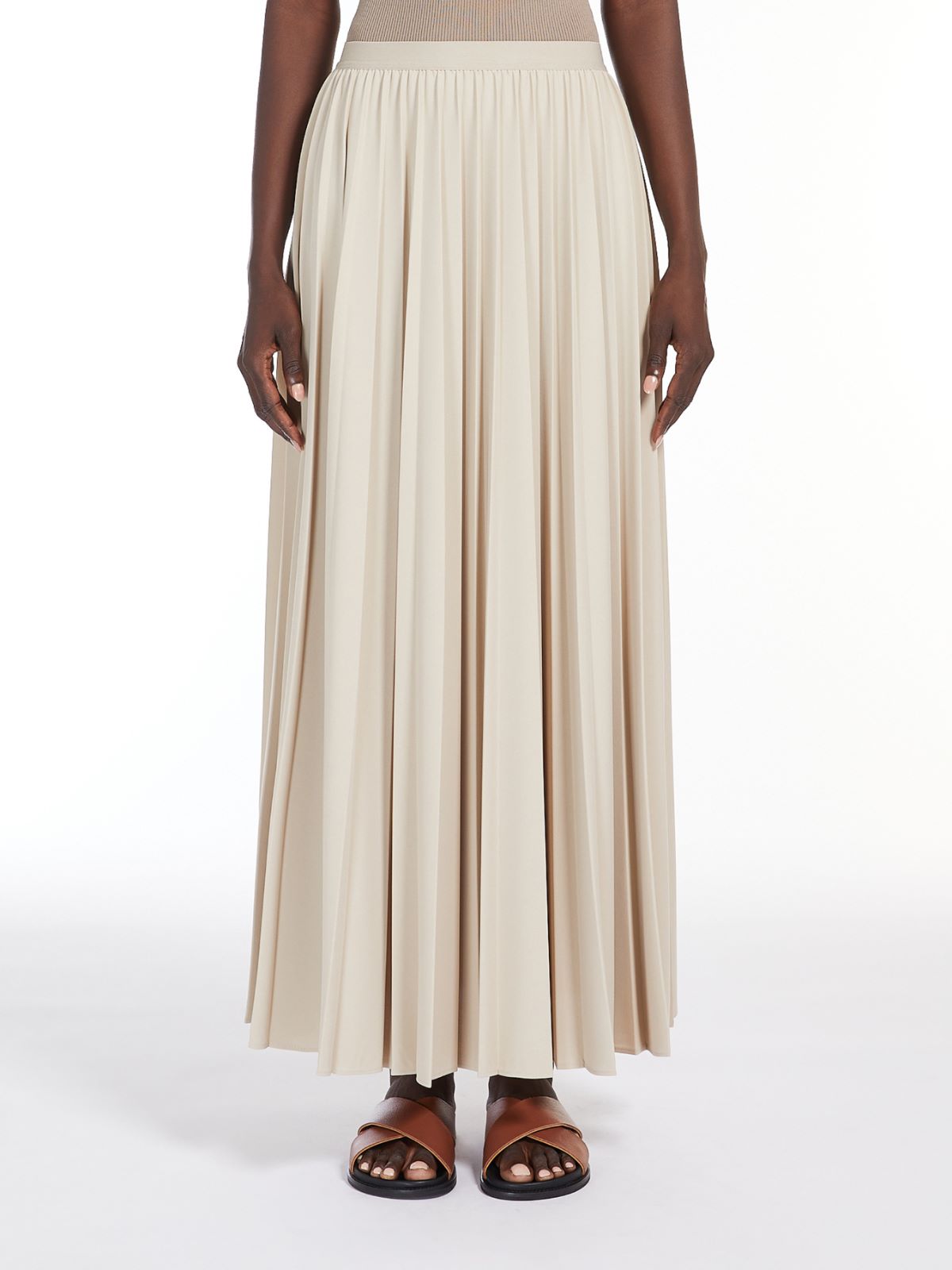 Pleated jersey long skirt