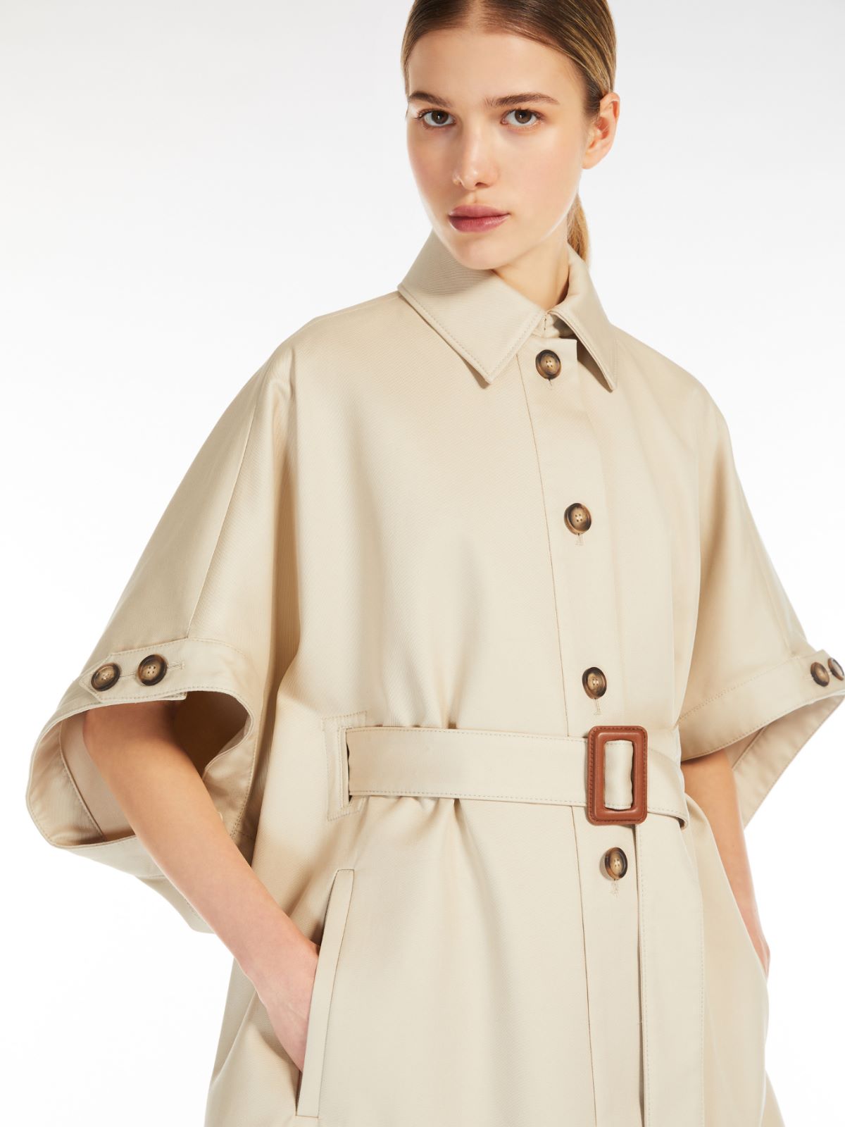 Water-repellent cotton midi cape