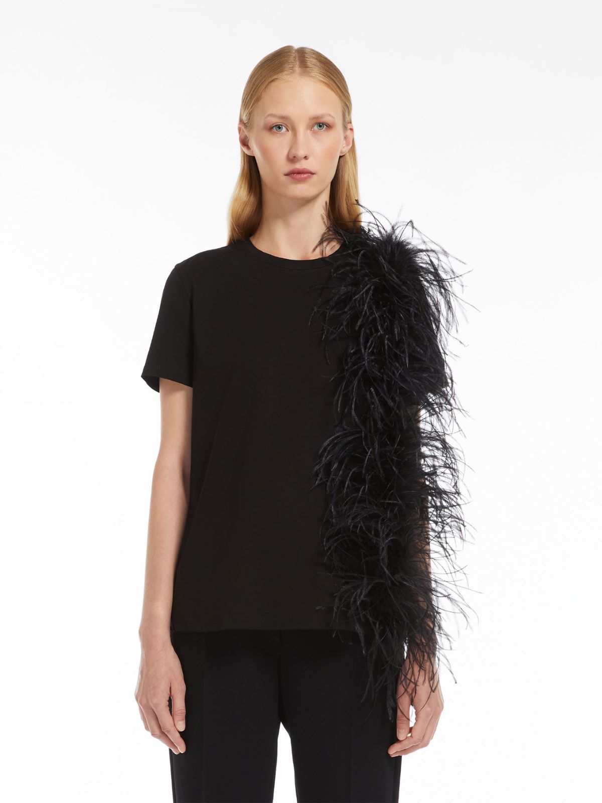 Feather-detail jersey T-shirt