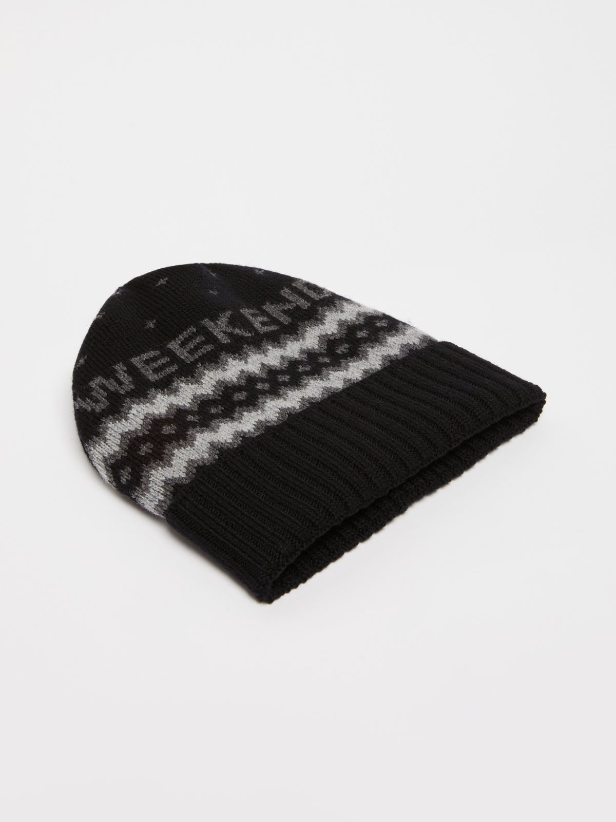 Jacquard-knit wool beanie hat