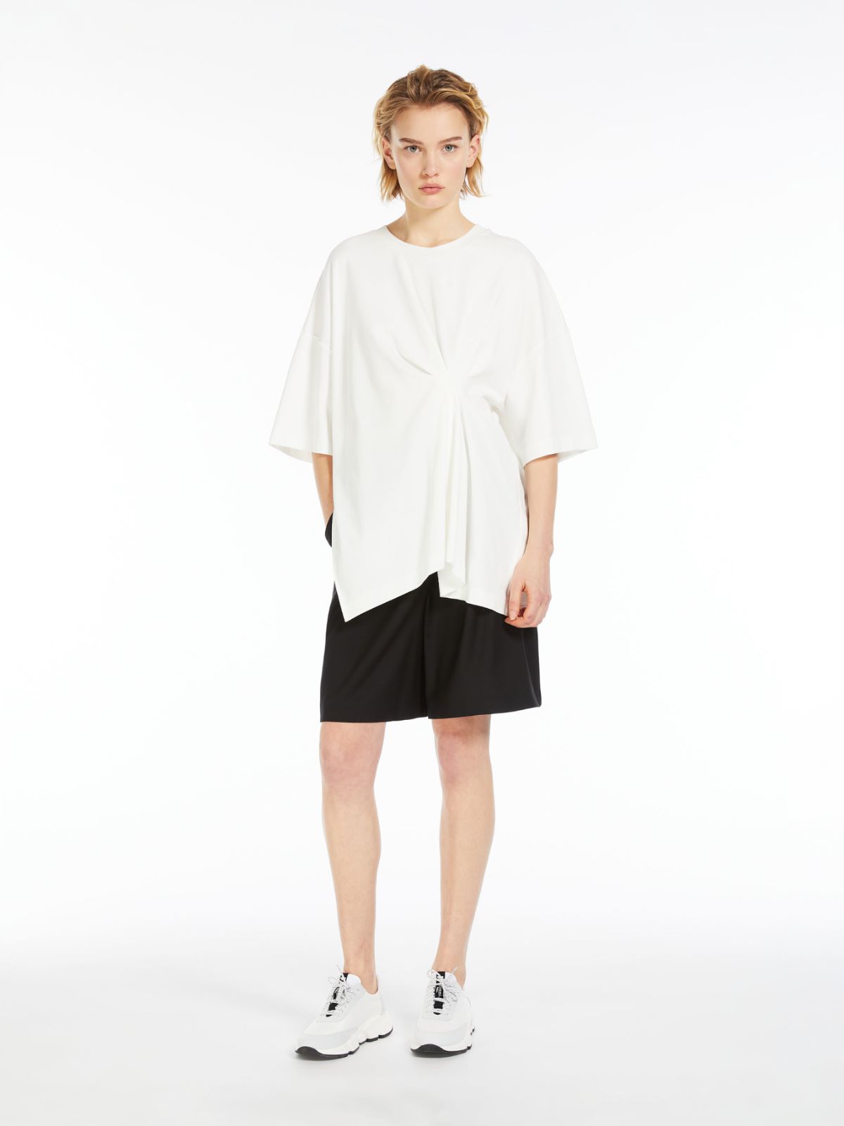 Jersey T-shirt with asymmetrical pleats