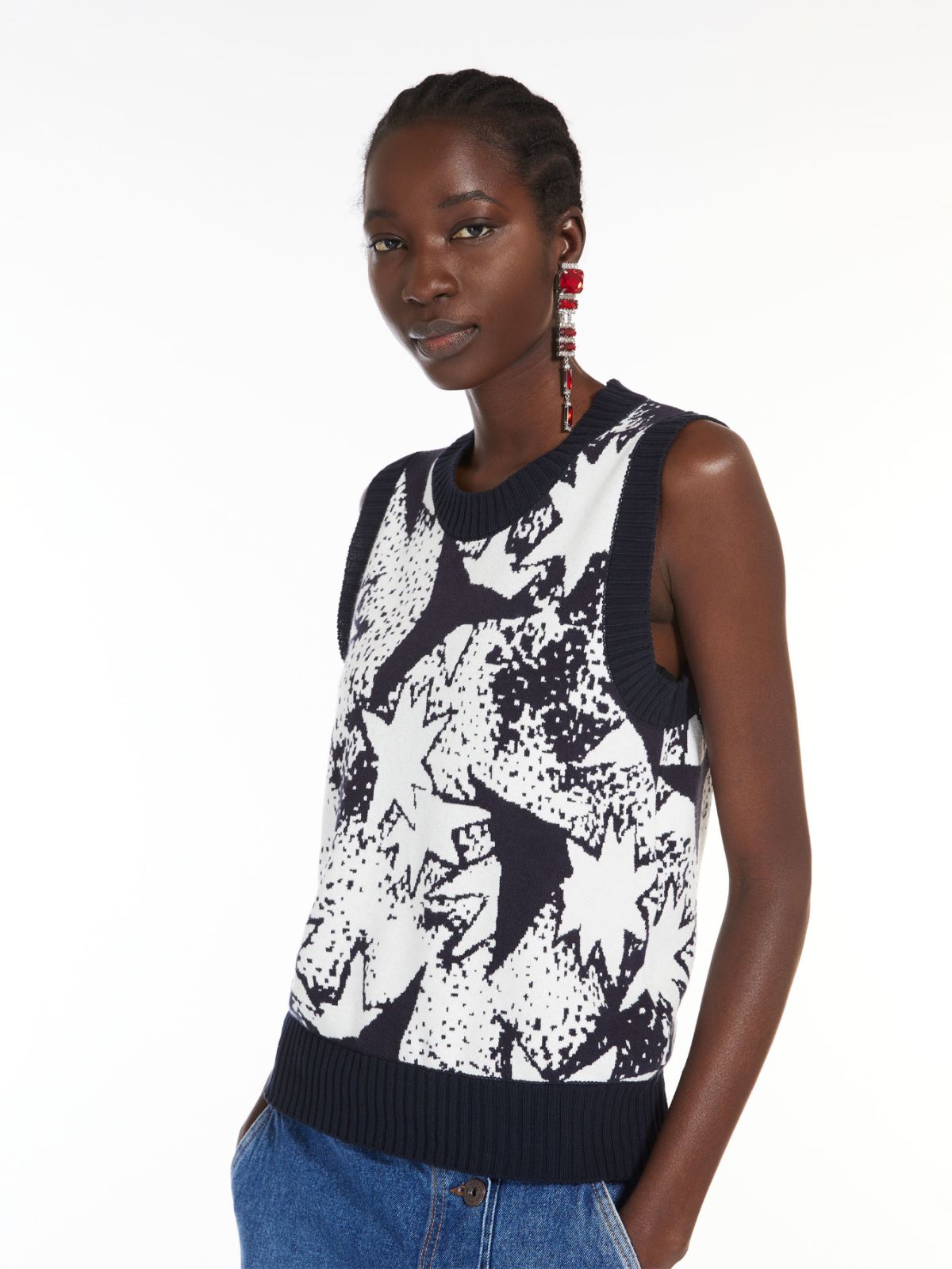 Jacquard viscose-knit top