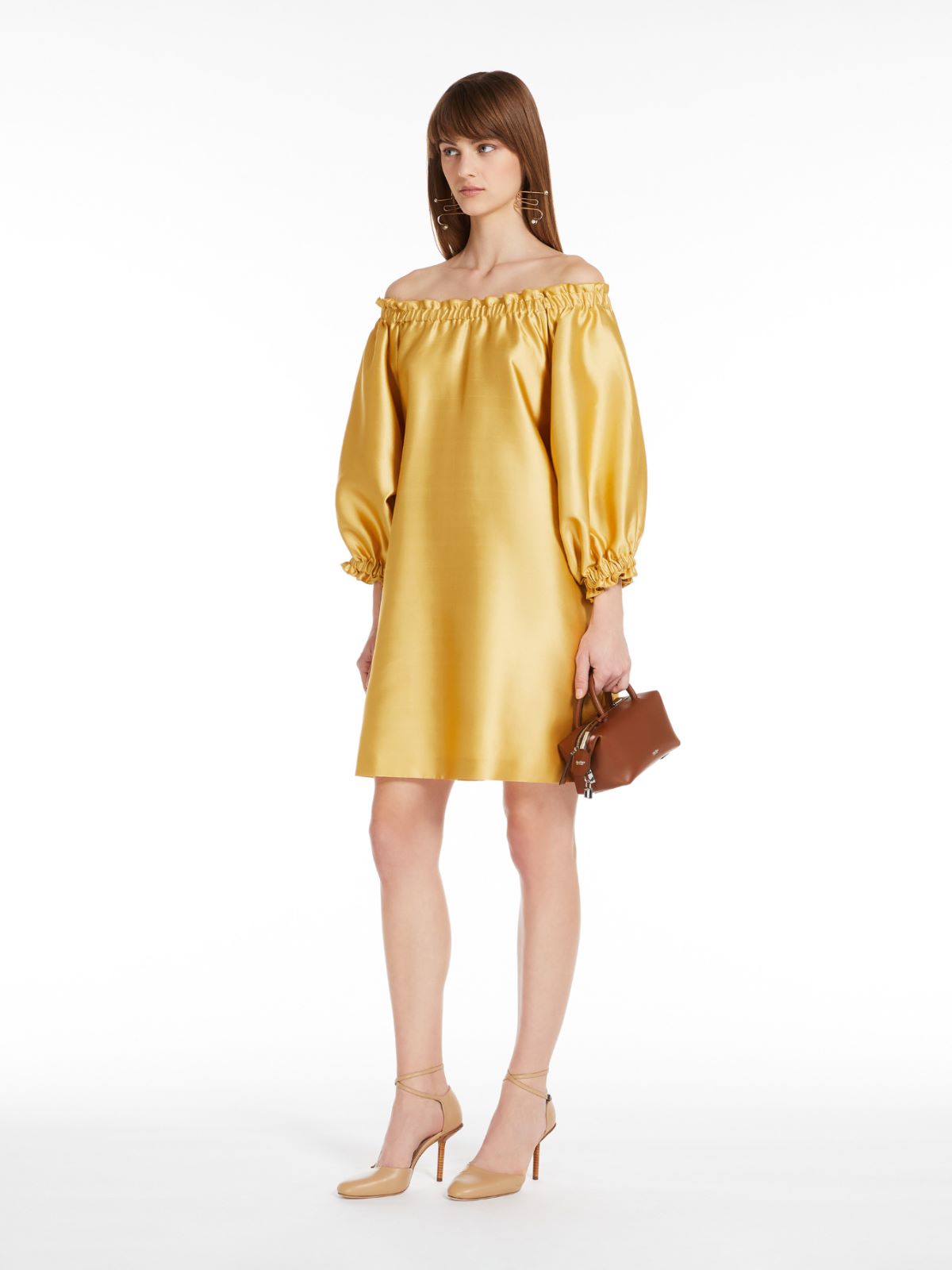 Short dress in silk-blend shantung