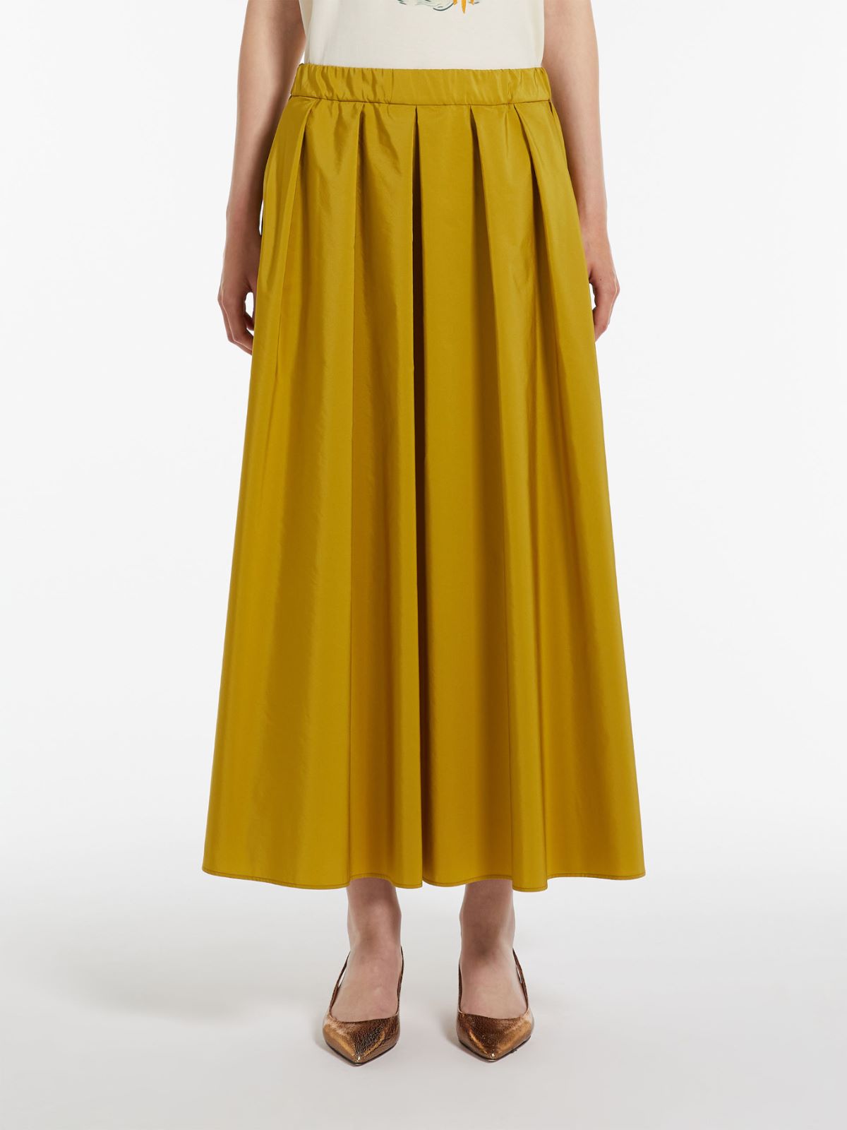 Flared cotton-blend taffeta skirt