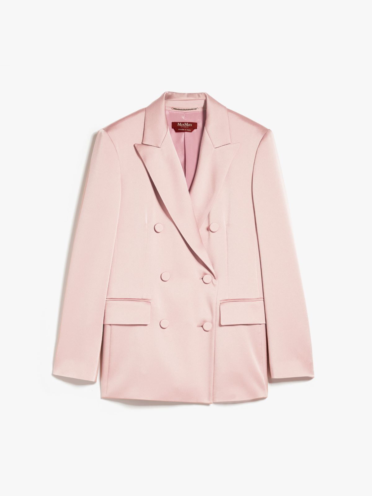 Double-breasted envers satin blazer