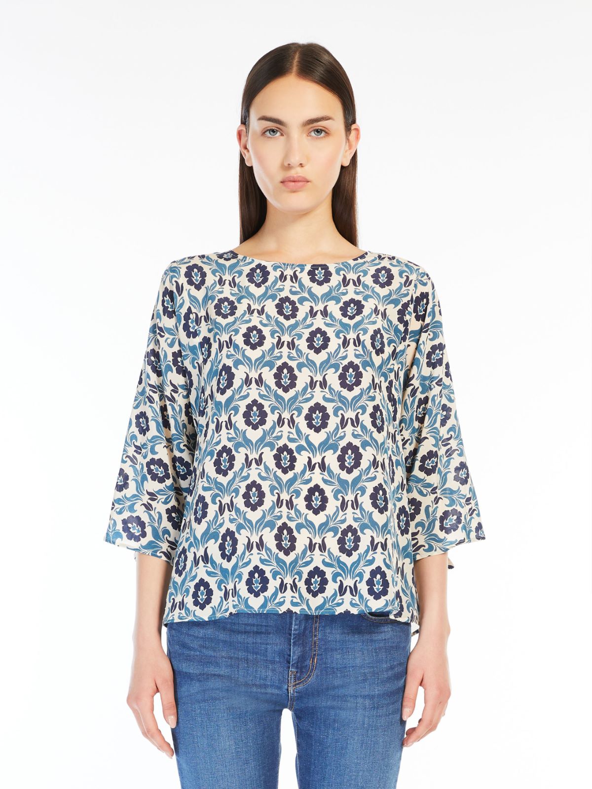 Printed crepe de chine blouse