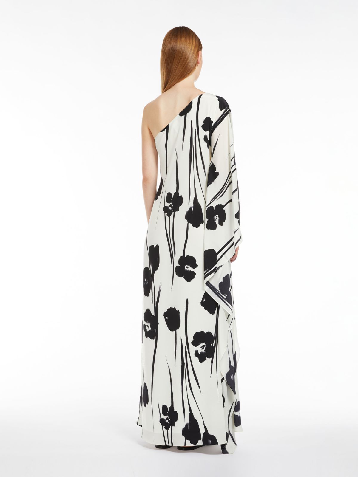 Printed silk one-shoulder dress