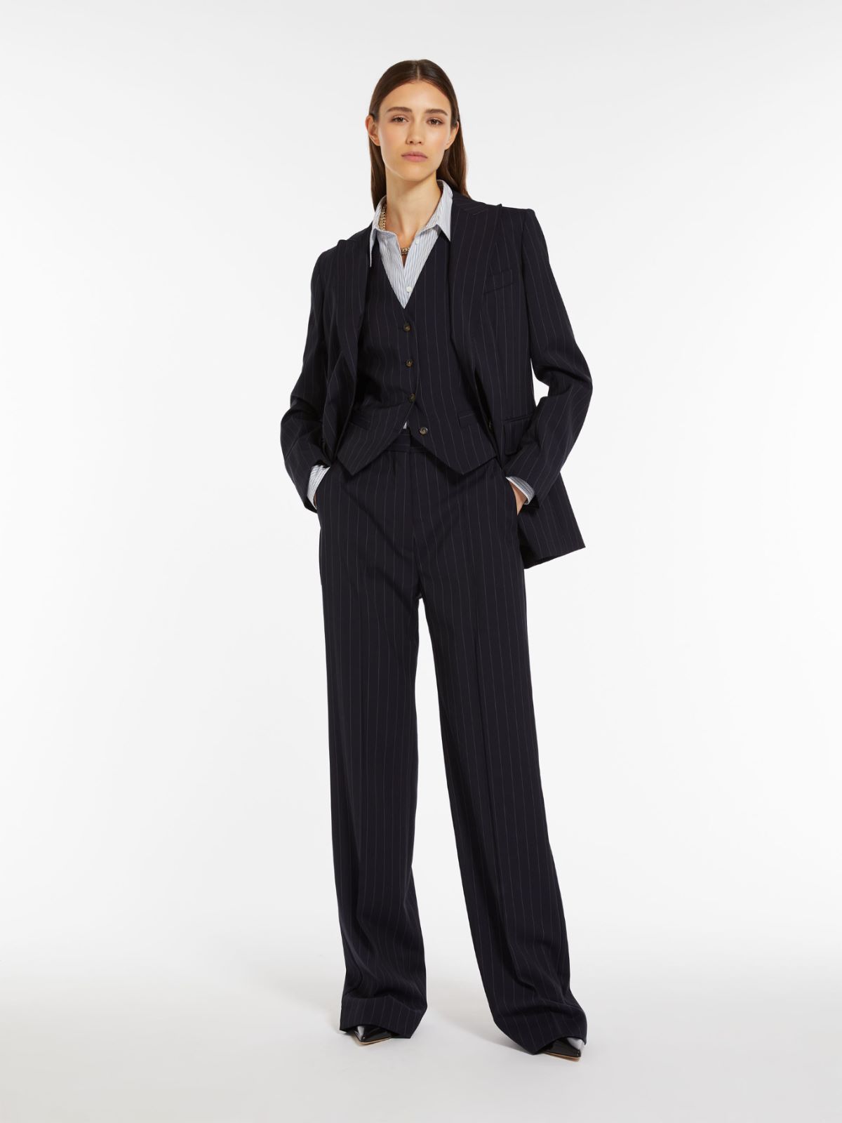 Single-breasted pinstripe wool blazer