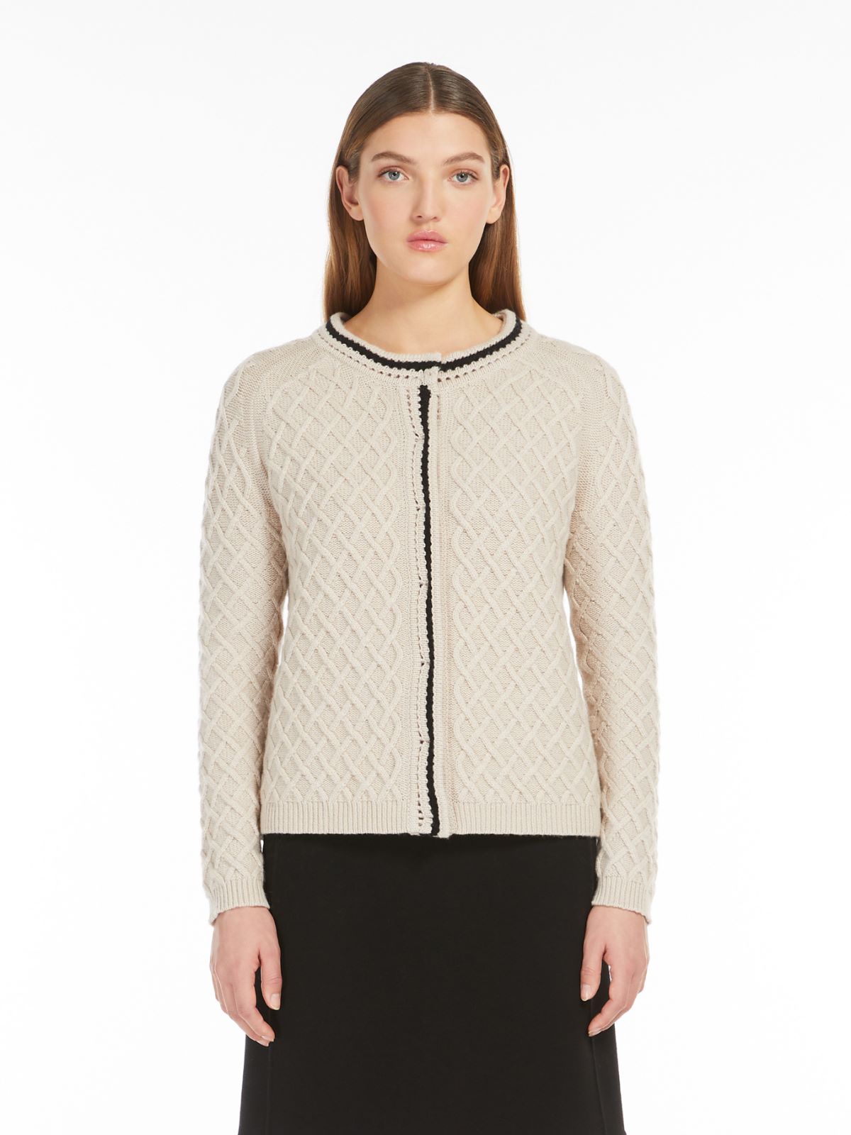 Wool and cashmere diamond-pattern cardigan