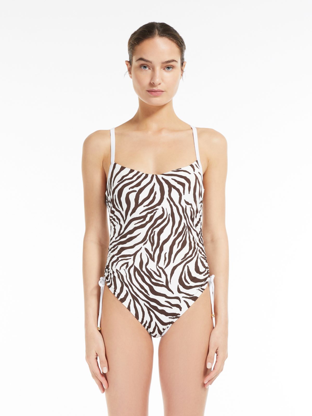 One-piece C-cup swimsuit in patterned nylon