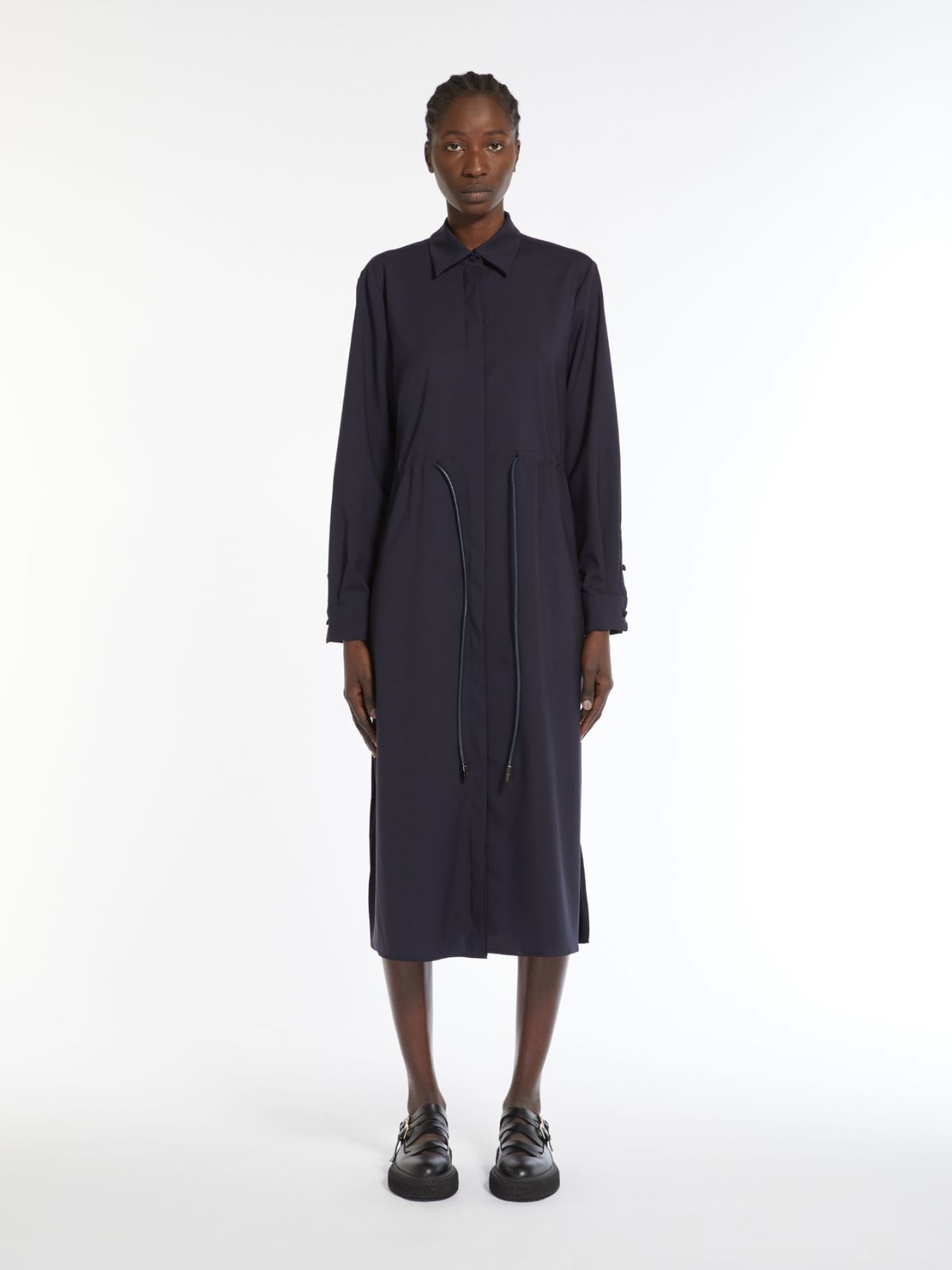 Wool poplin midi dress