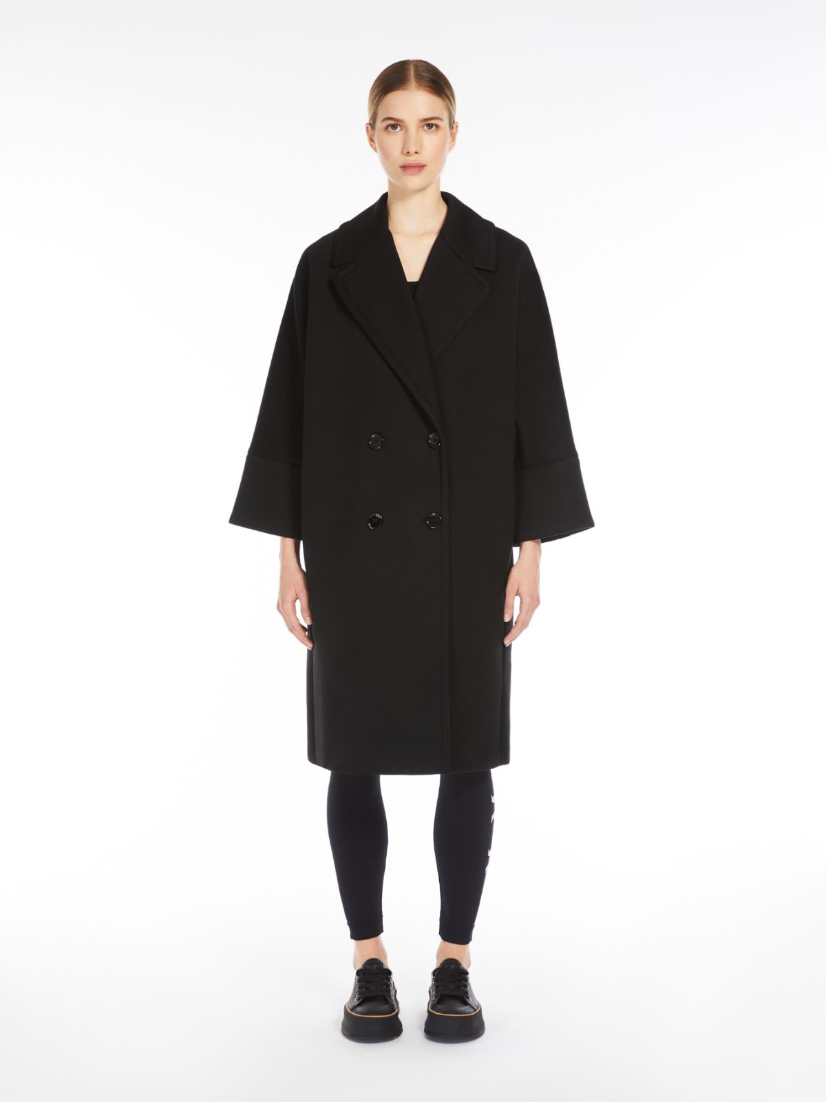 Double-breasted coat in scuba jersey