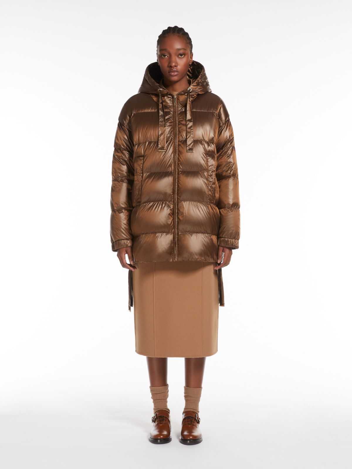 Water-repellent fabric midi down jacket
