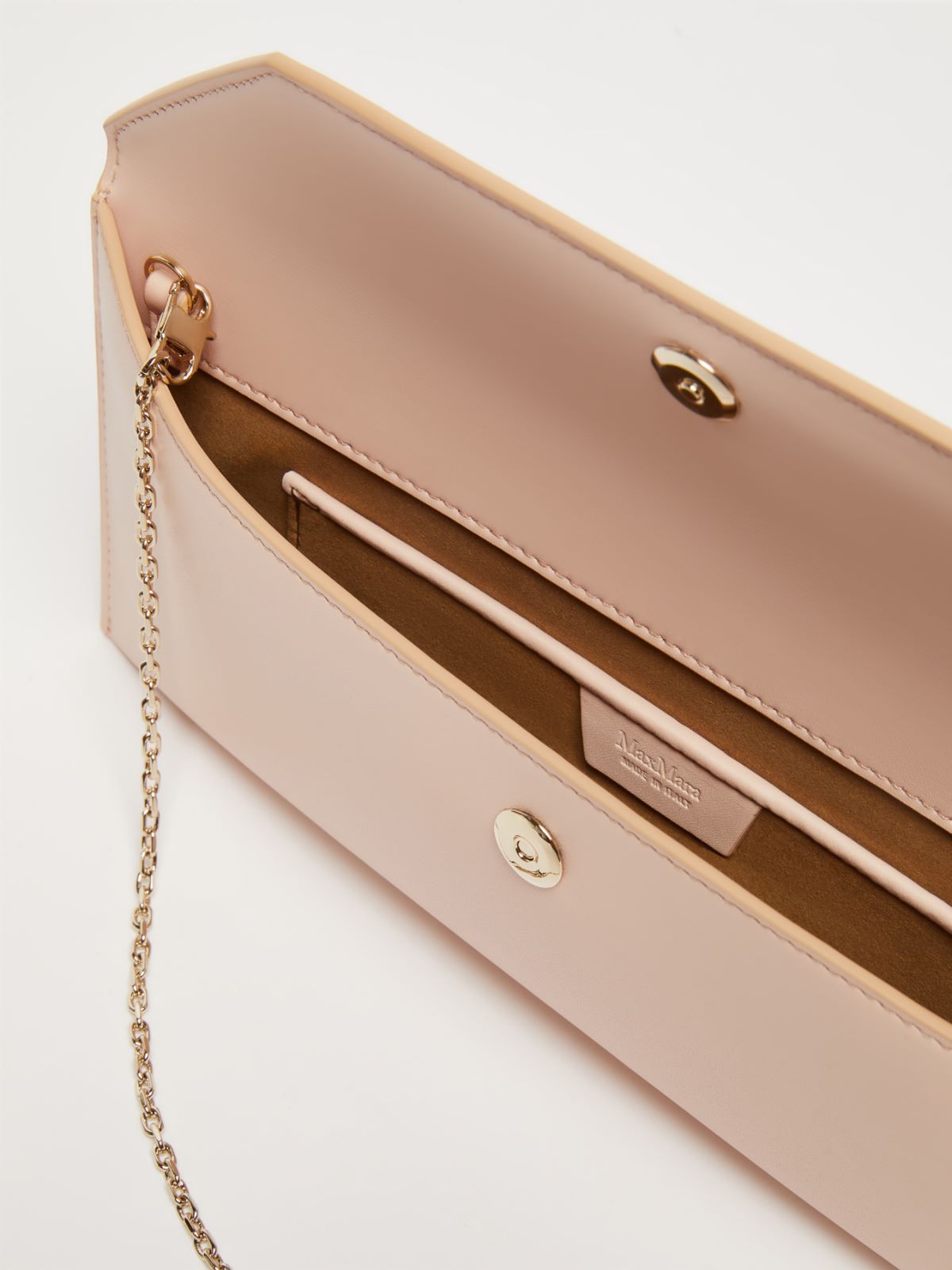Smooth semi-gloss leather clutch bag