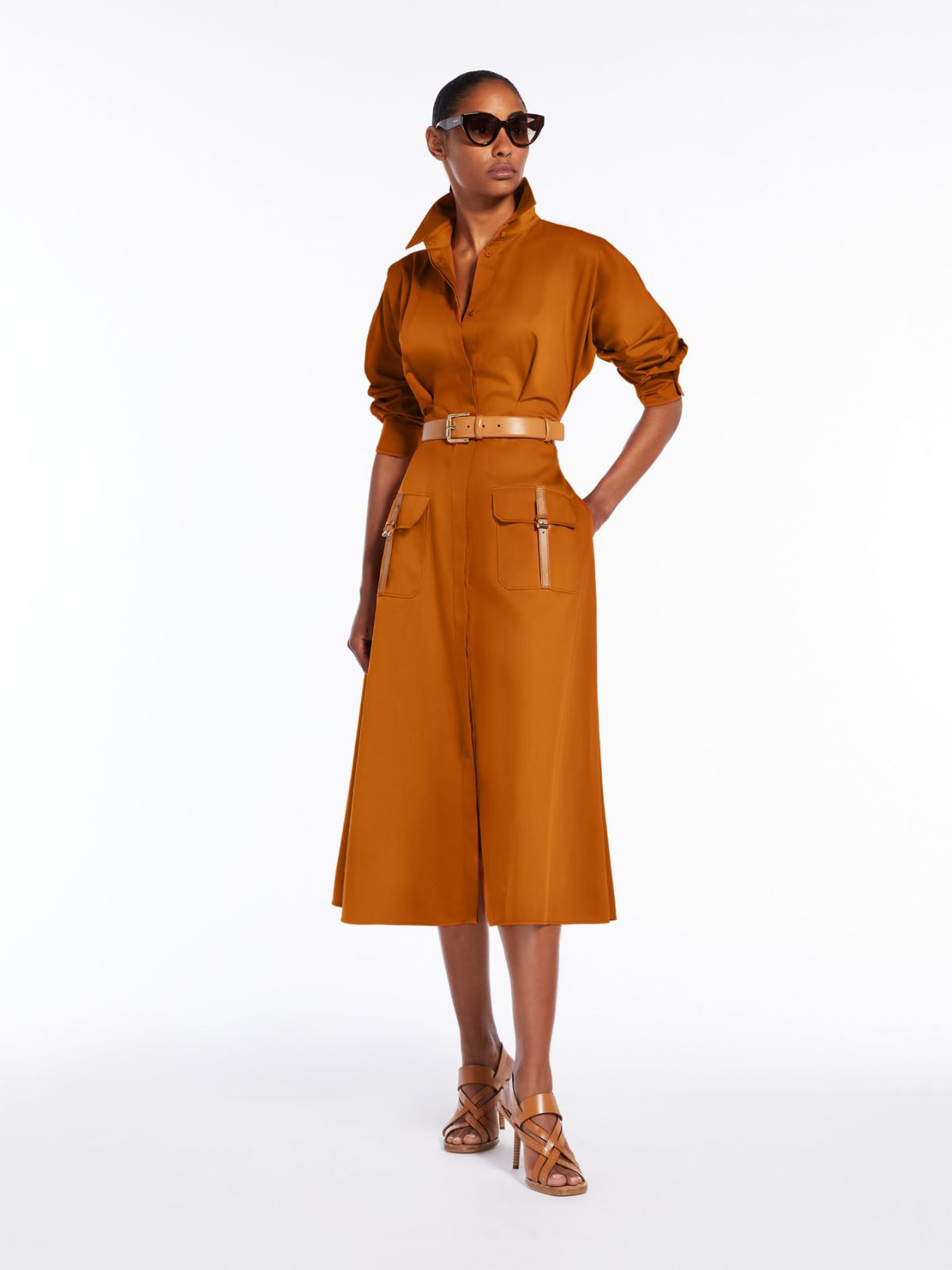 Satin shirt dress with belt