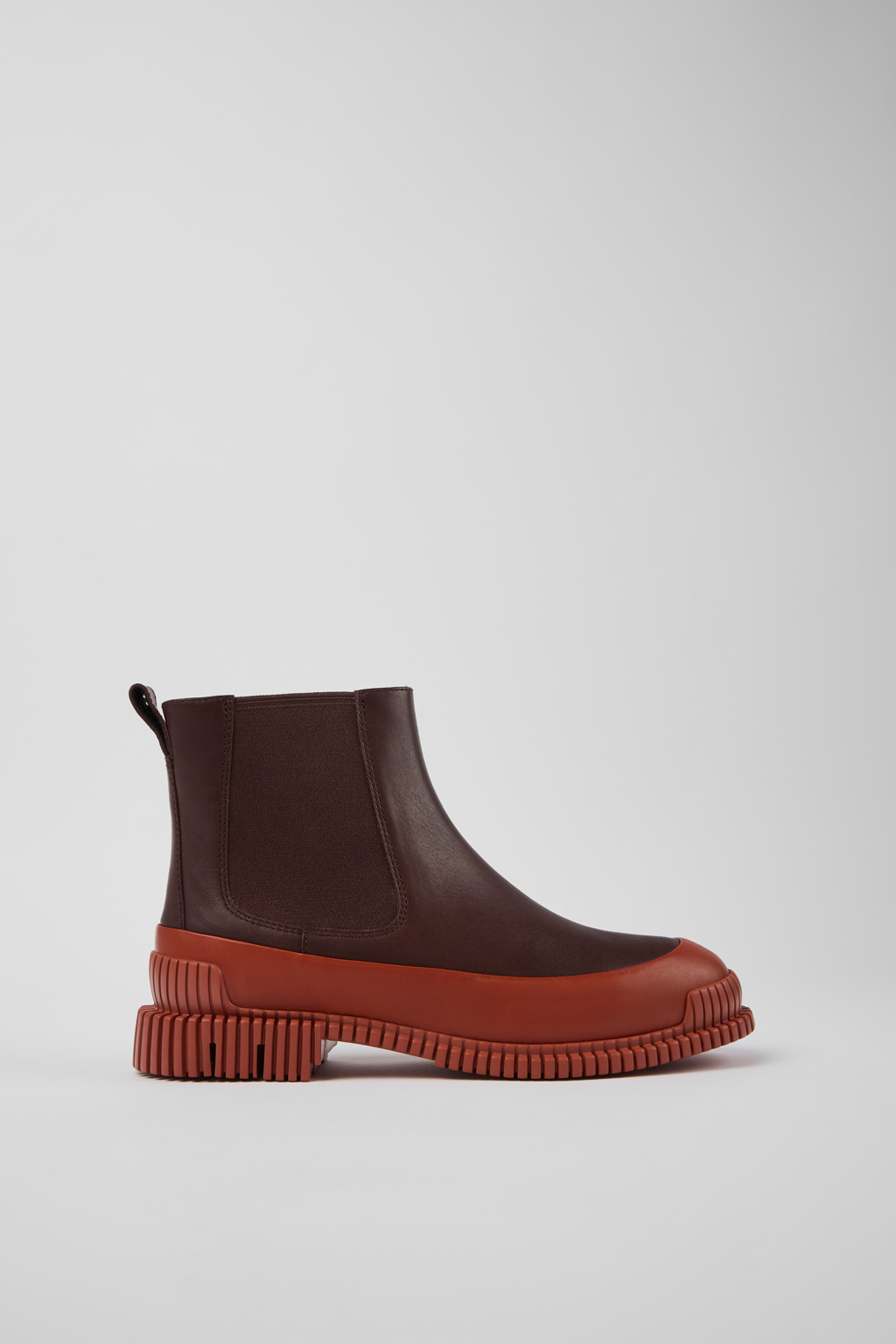Red and brown leather Chelsea boots for women