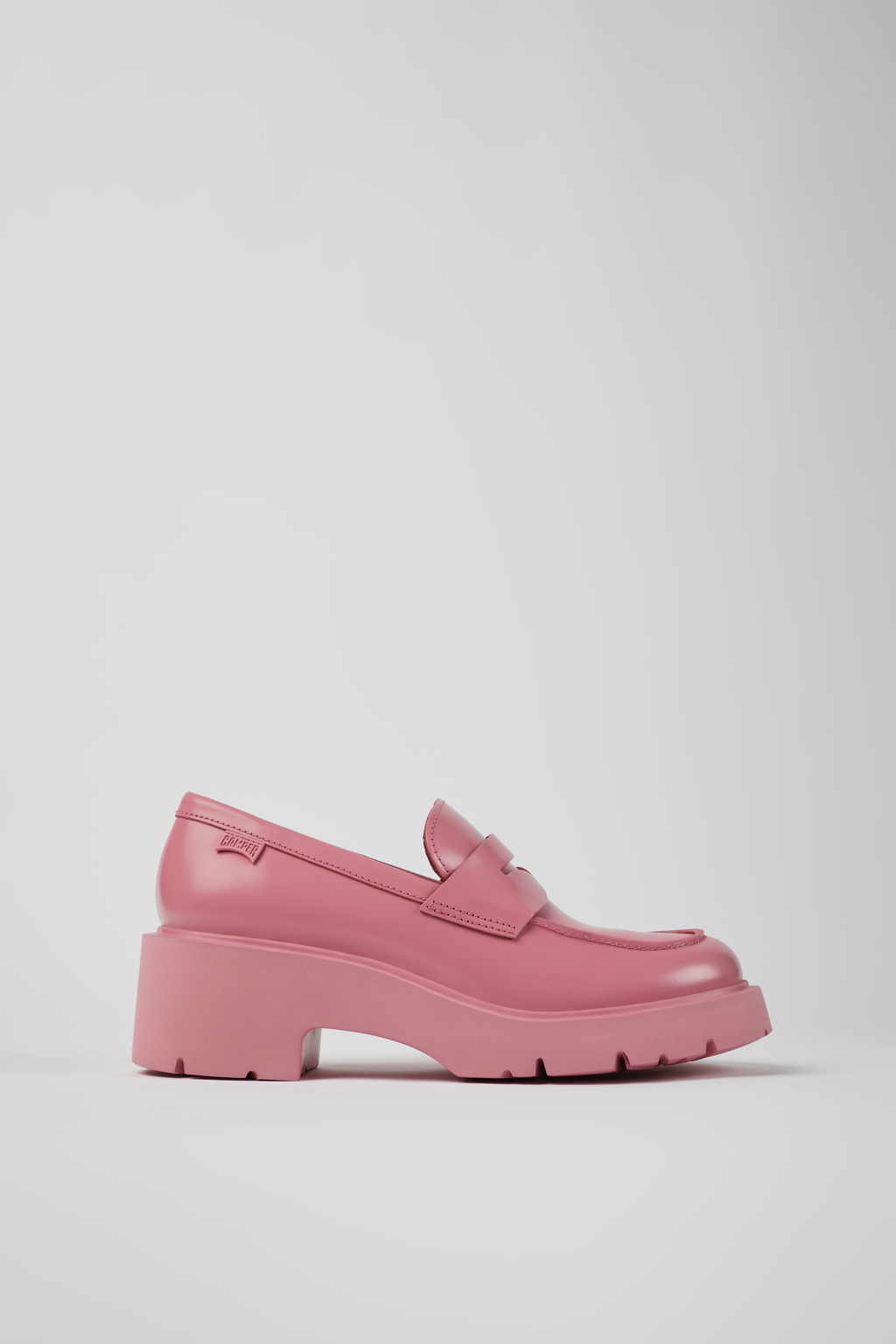 Pink leather loafers for women